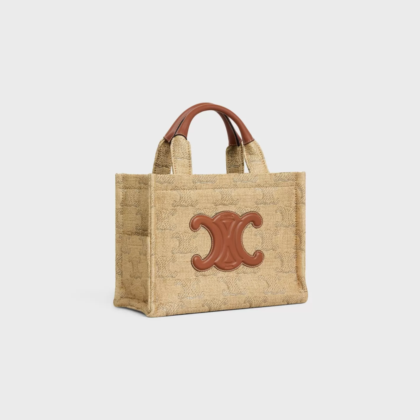 Sale CELINE small cabas thais in raffia effect textile with triomphe jacquard NATURAL/SILVER