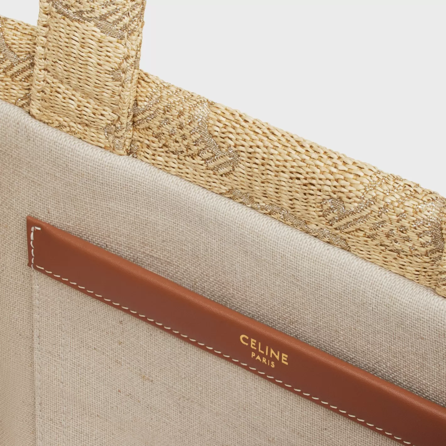 Sale CELINE small cabas thais in raffia effect textile with triomphe jacquard NATURAL/SILVER