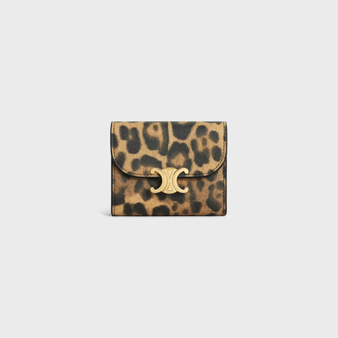 Shop CELINE Small Flap Wallet TRIOMPHE in CANVAS WITH PRINT LEOPARD