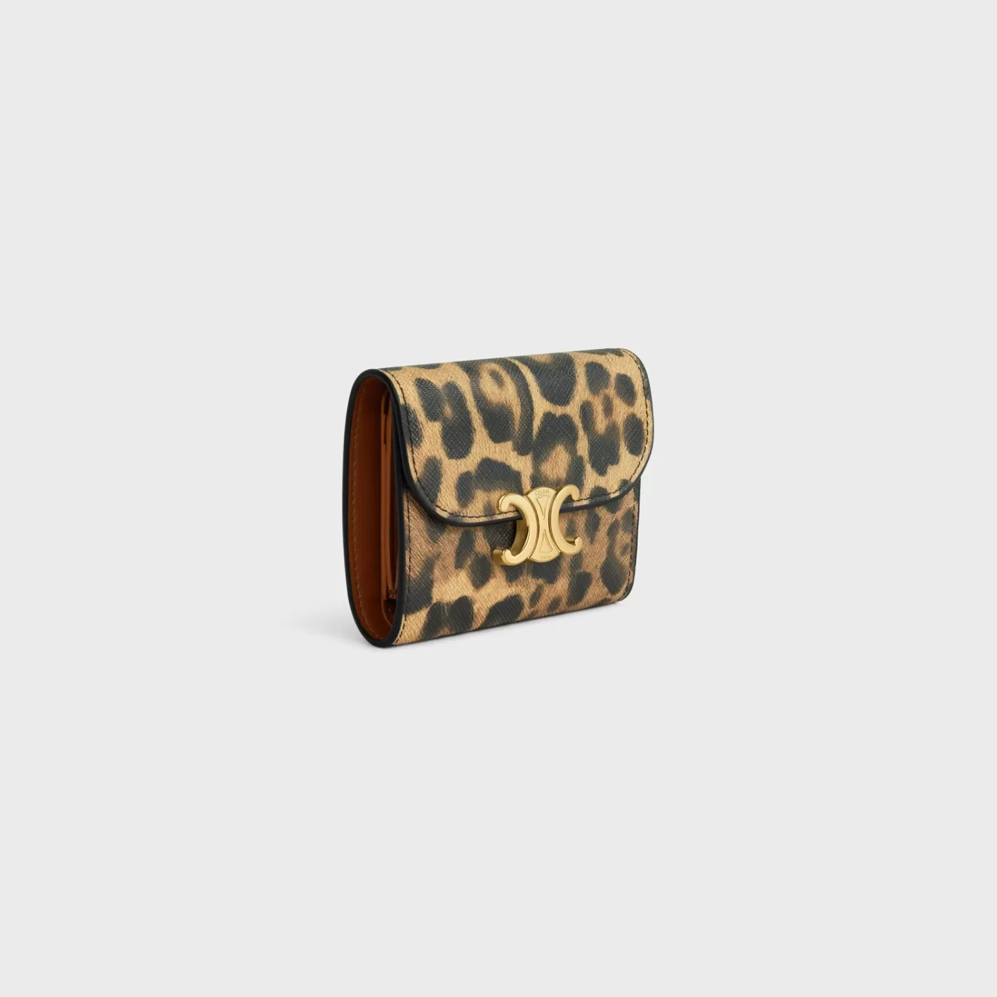Shop CELINE Small Flap Wallet TRIOMPHE in CANVAS WITH PRINT LEOPARD