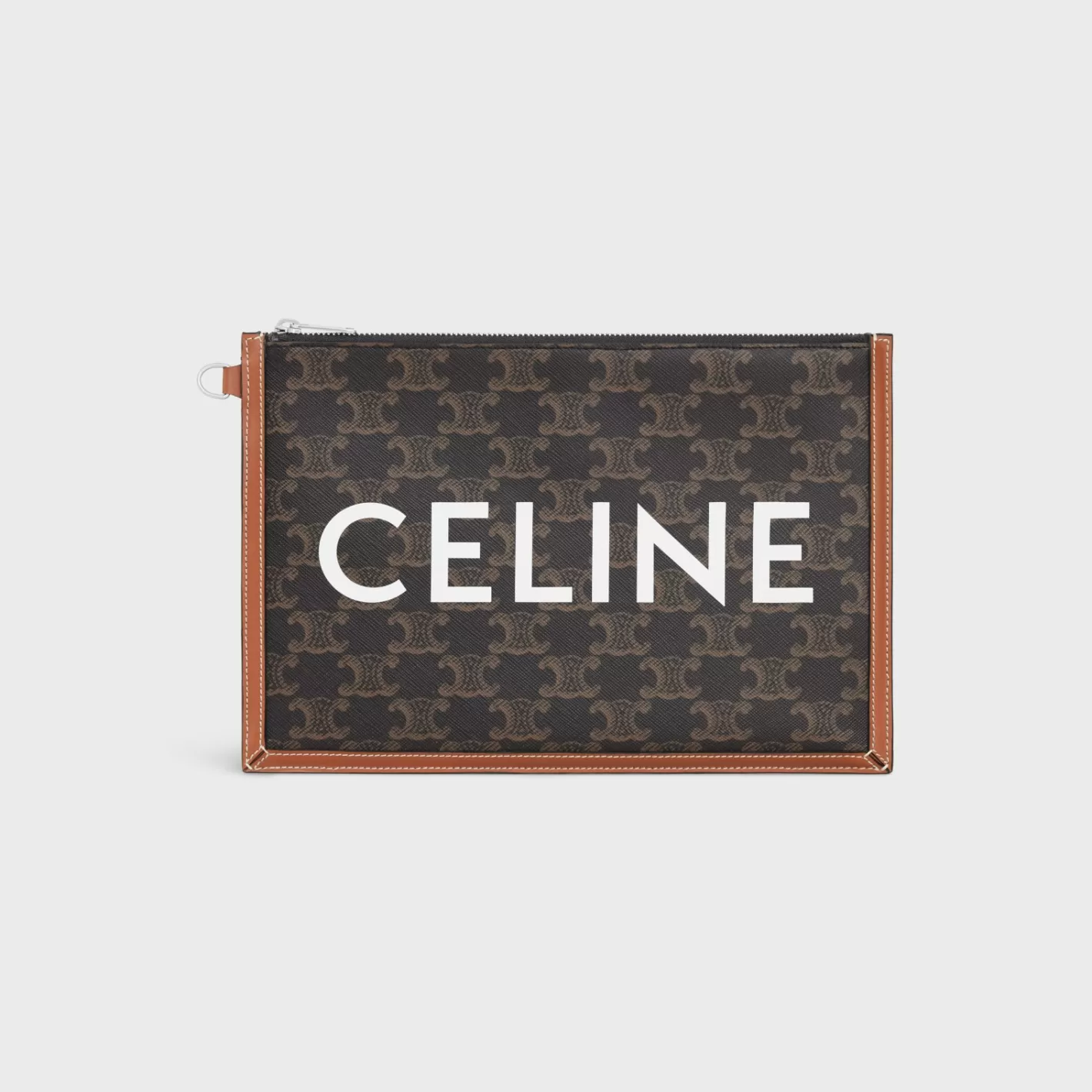 Online CELINE SMALL FLAT POUCH WITH STRAP in Triomphe canvas with print TAN