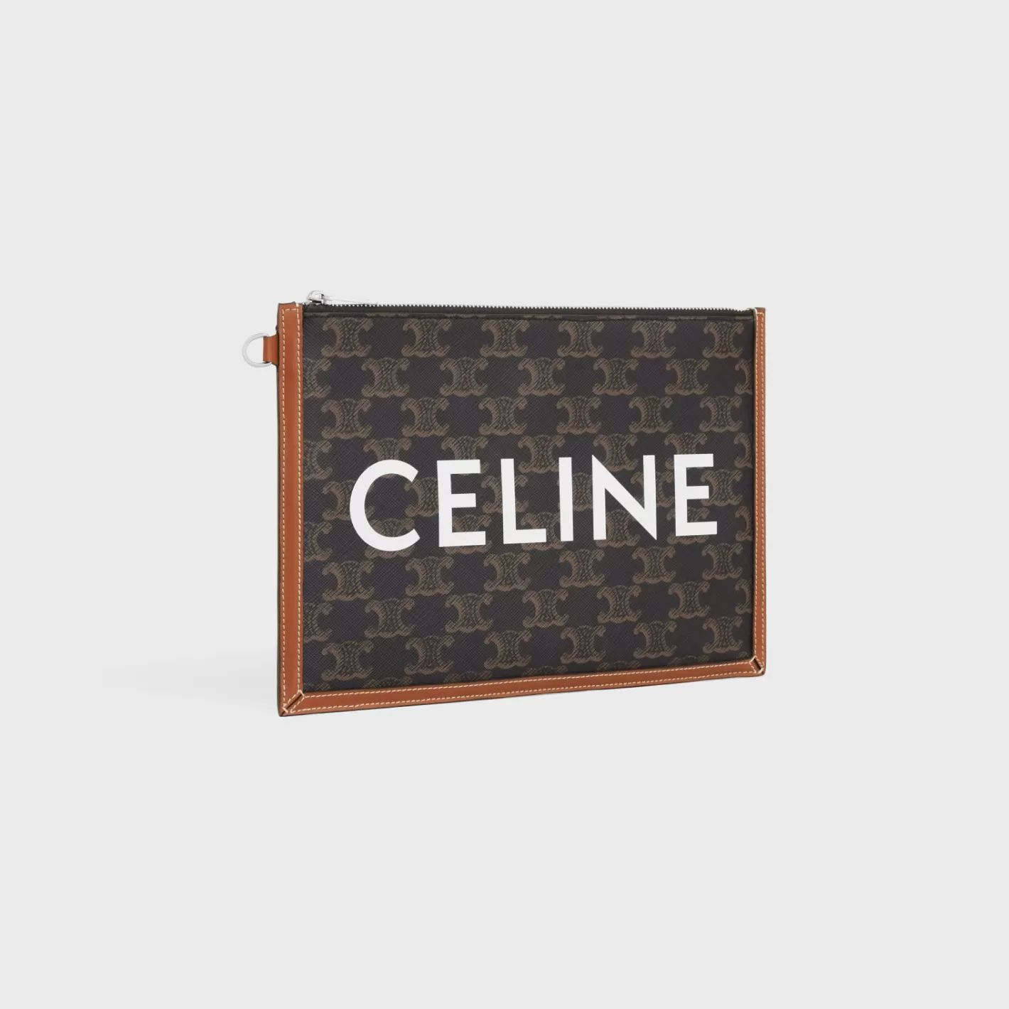 Online CELINE SMALL FLAT POUCH WITH STRAP in Triomphe canvas with print TAN
