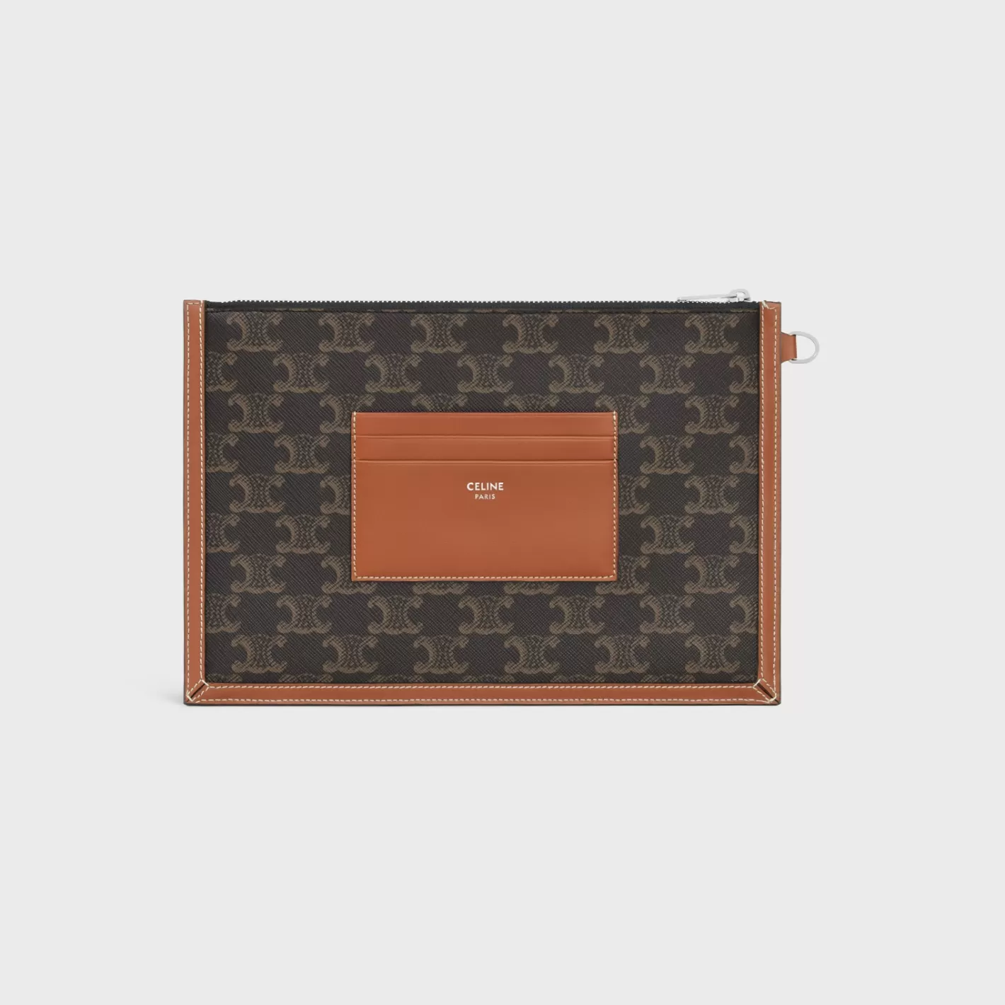 Online CELINE SMALL FLAT POUCH WITH STRAP in Triomphe canvas with print TAN