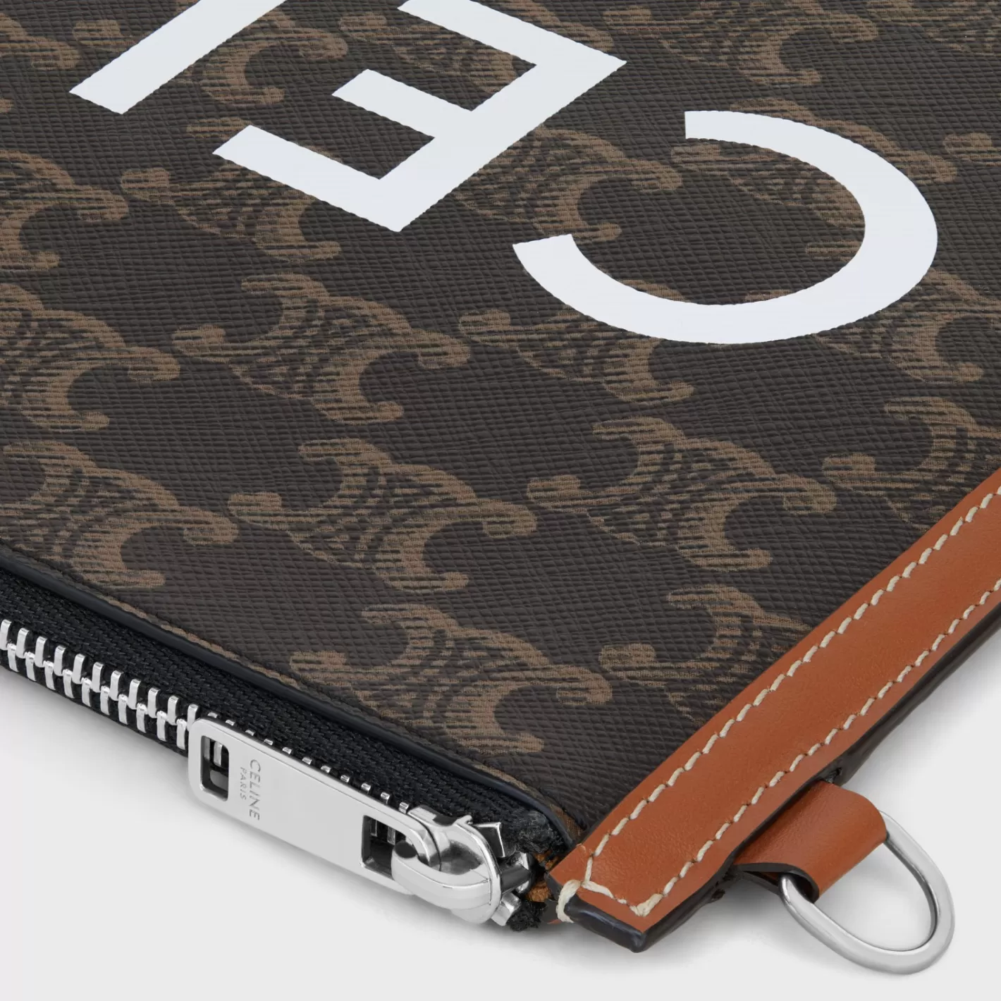 Online CELINE SMALL FLAT POUCH WITH STRAP in Triomphe canvas with print TAN