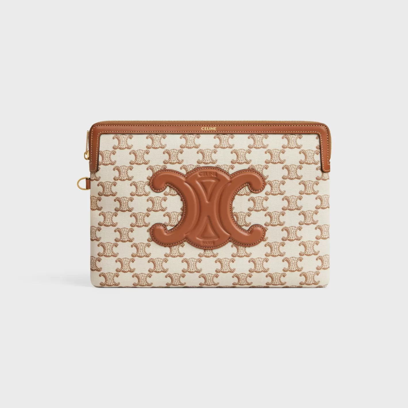 Flash Sale CELINE SMALL POUCH WITH STRAP in TEXTILE WITH TRIOMPHE PRINT AND CALFSKIN WHITE