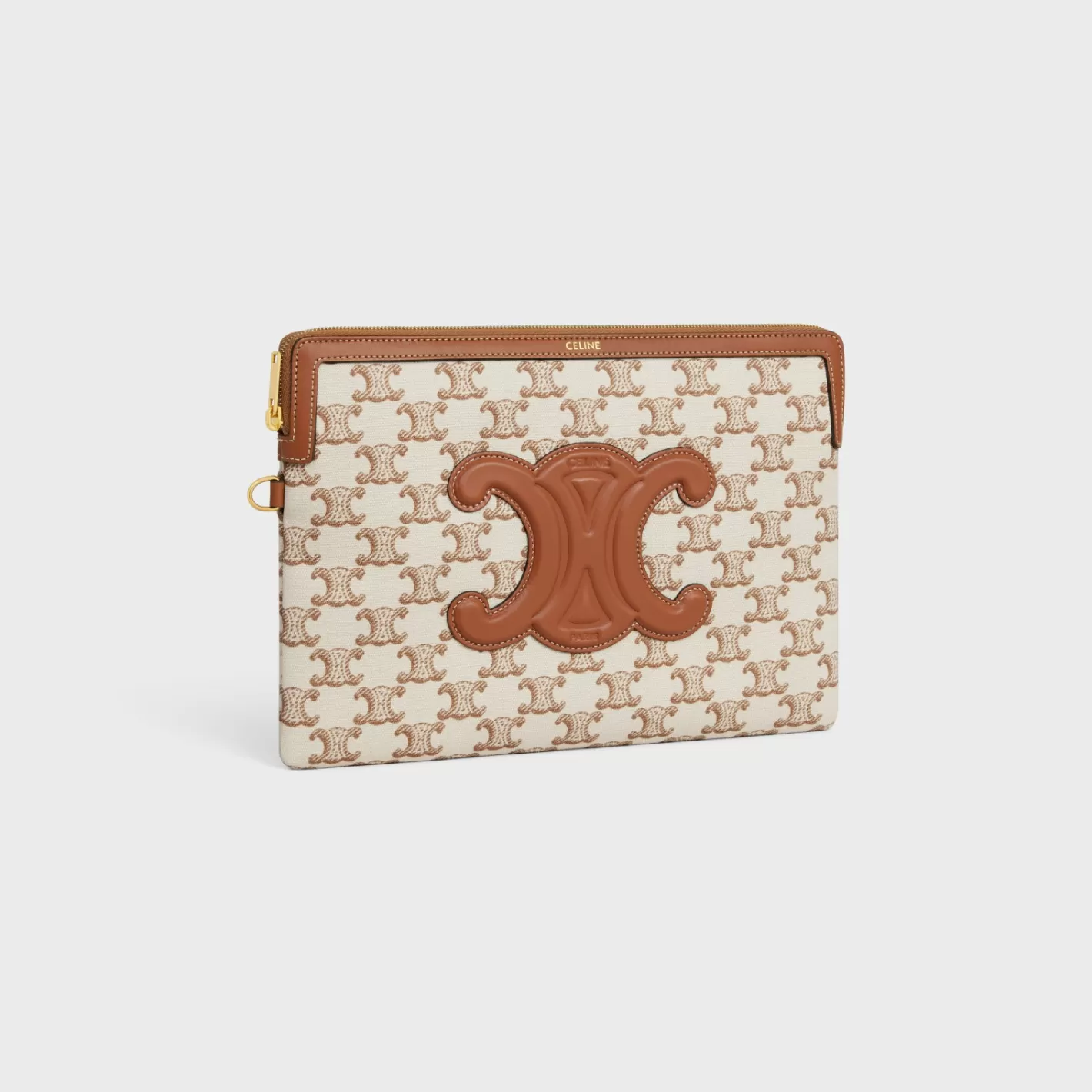 Flash Sale CELINE SMALL POUCH WITH STRAP in TEXTILE WITH TRIOMPHE PRINT AND CALFSKIN WHITE