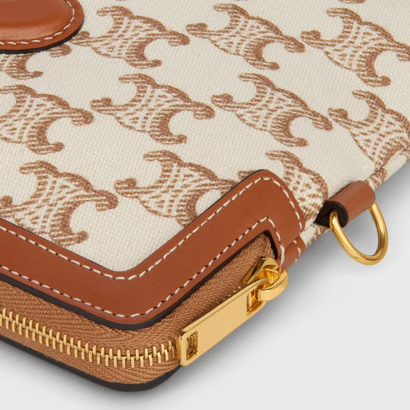 Flash Sale CELINE SMALL POUCH WITH STRAP in TEXTILE WITH TRIOMPHE PRINT AND CALFSKIN WHITE