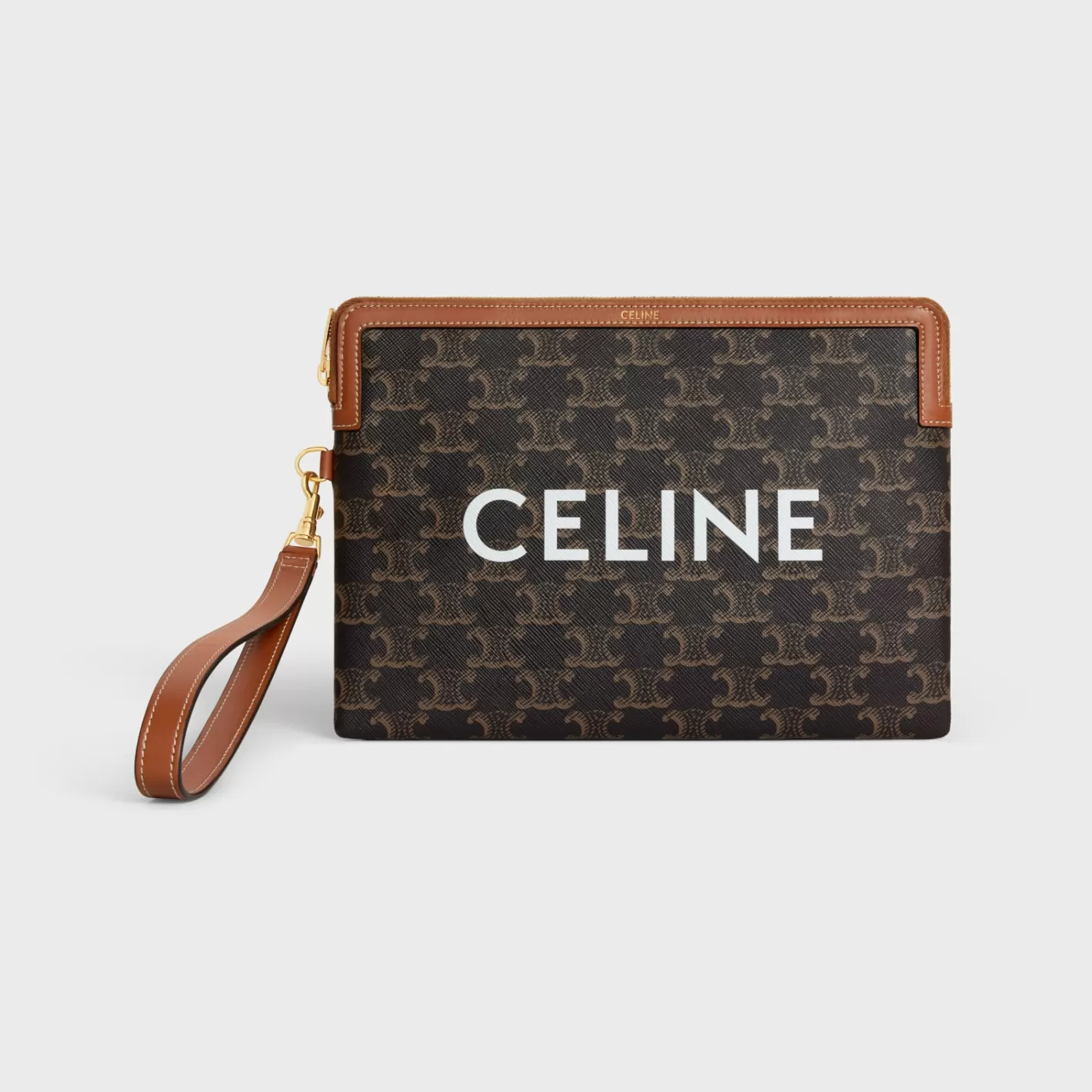 Hot CELINE SMALL POUCH WITH STRAP in TRIOMPHE CANVAS WITH PRINT TAN