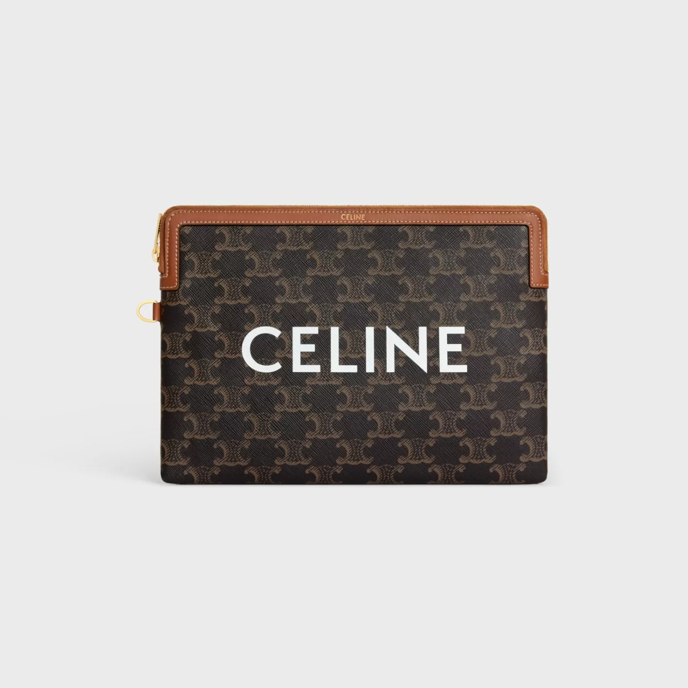 Hot CELINE SMALL POUCH WITH STRAP in TRIOMPHE CANVAS WITH PRINT TAN