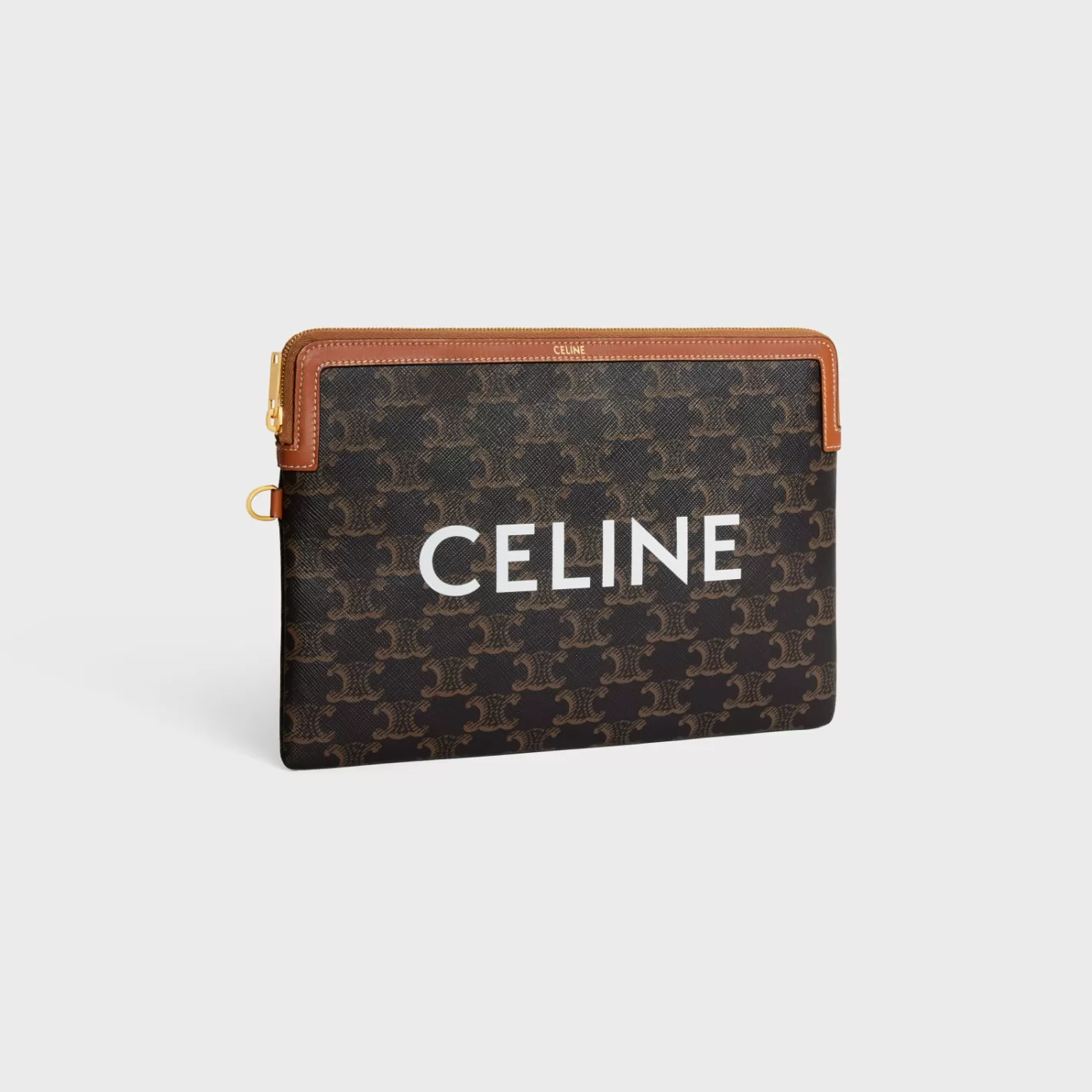 Hot CELINE SMALL POUCH WITH STRAP in TRIOMPHE CANVAS WITH PRINT TAN