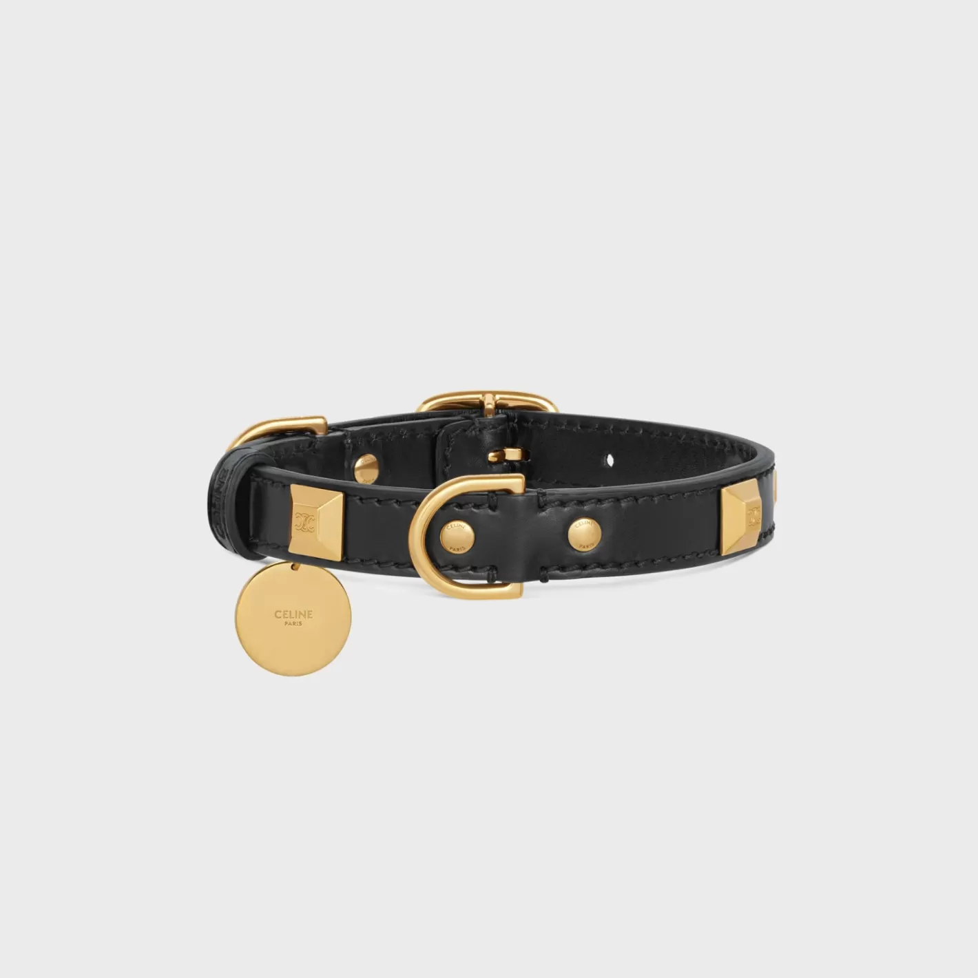 Discount CELINE Small Thin Dog Collar in smooth Calfskin with pyramid studs BLACK