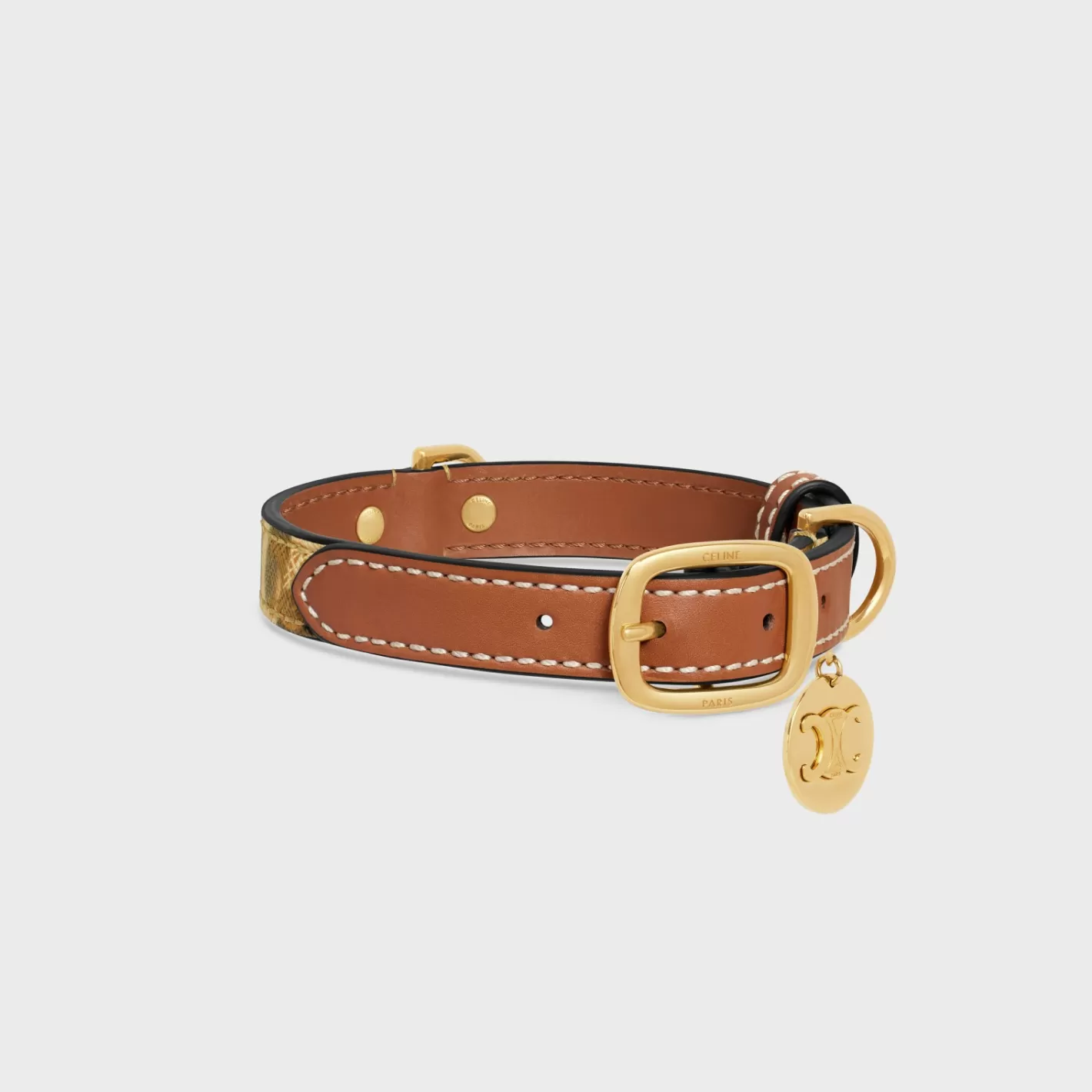 Cheap CELINE Small thin dog collar in triomphe canvas with print and calfskin LEOPARD