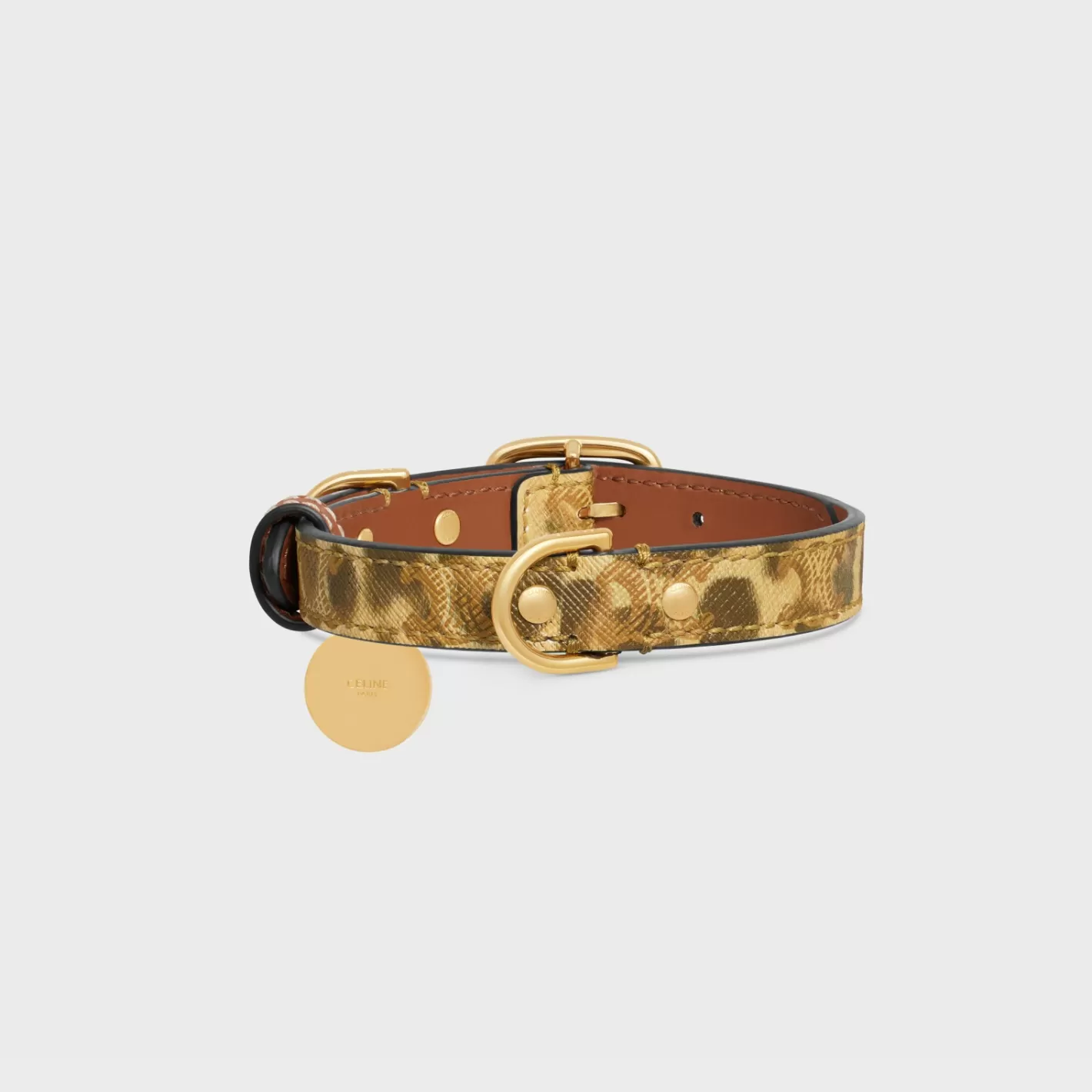 Cheap CELINE Small thin dog collar in triomphe canvas with print and calfskin LEOPARD