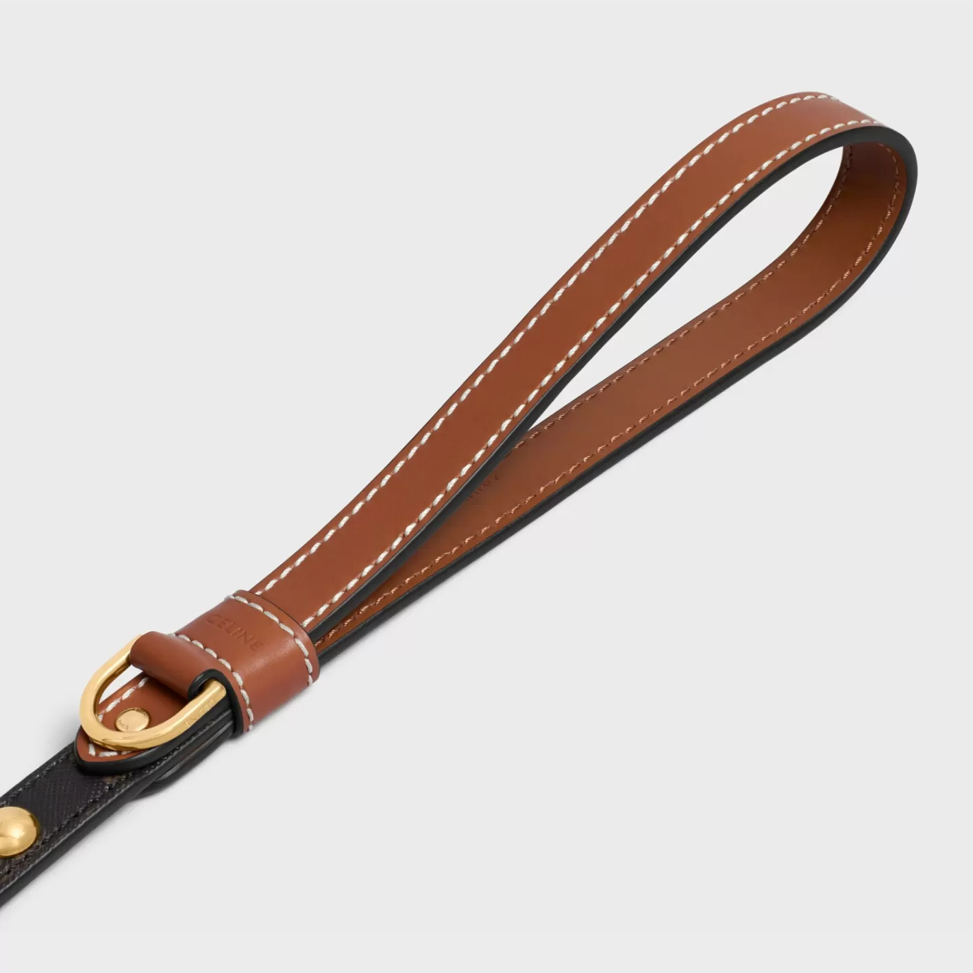 Best Sale CELINE Thin Dog Leash in Triomphe Canvas and Calfskin with studs TAN