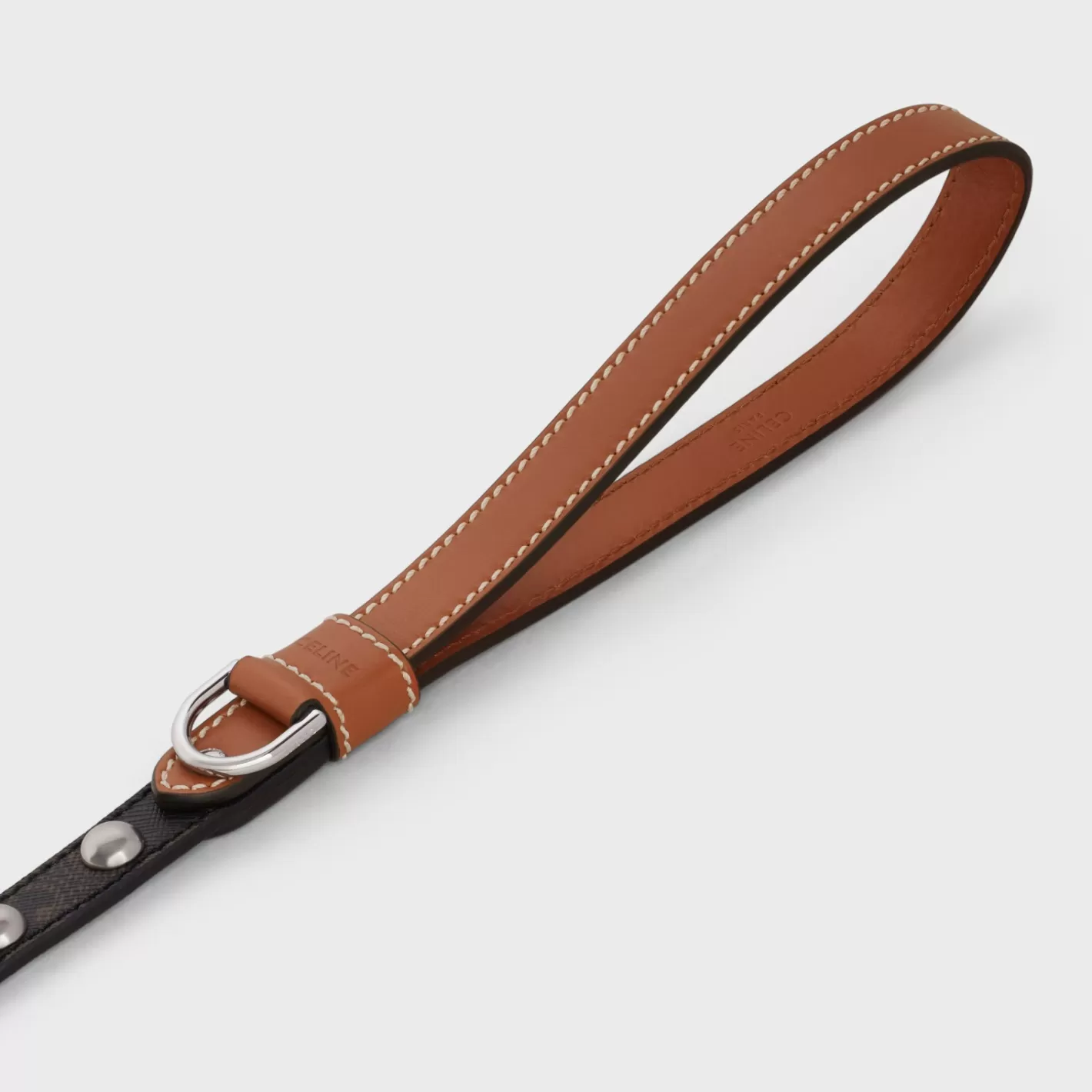 Online CELINE Thin Dog Leash in Triomphe Canvas and Calfskin with studs TAN