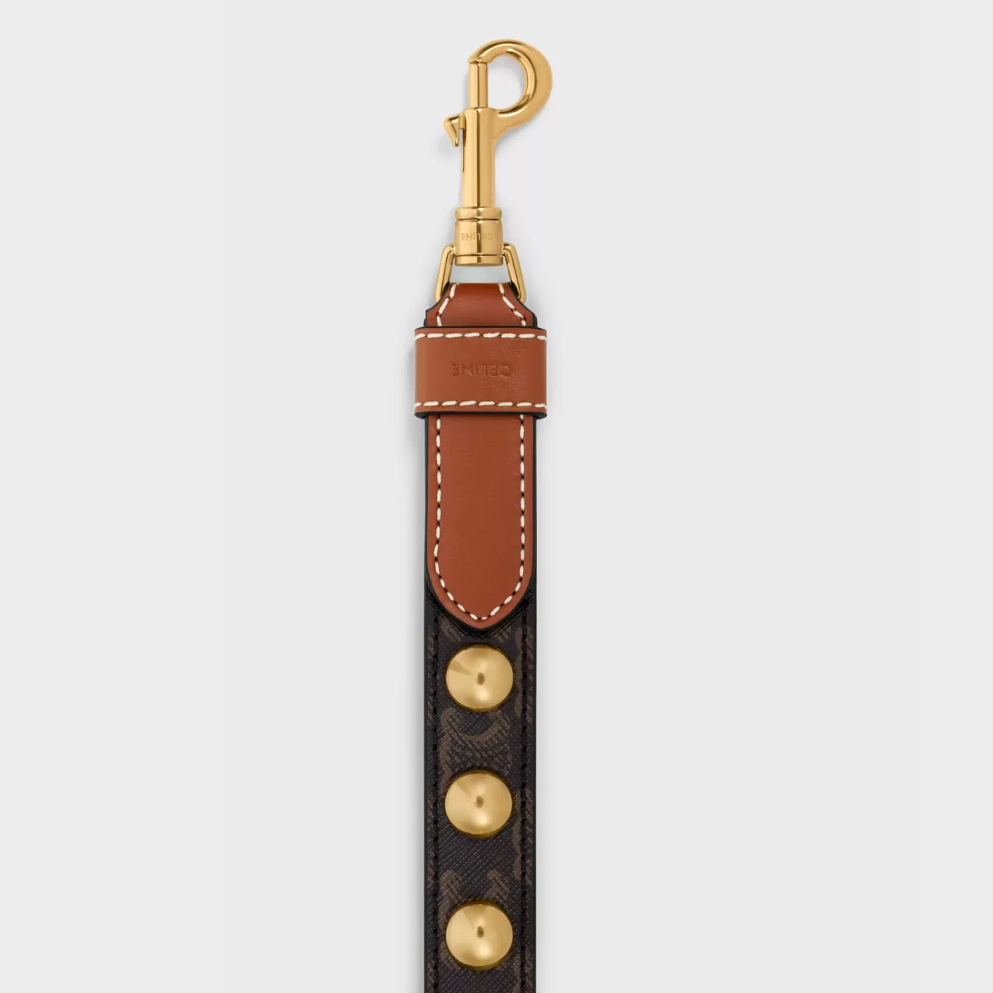 Best Sale CELINE Thin Dog Leash in Triomphe Canvas and Calfskin with studs TAN