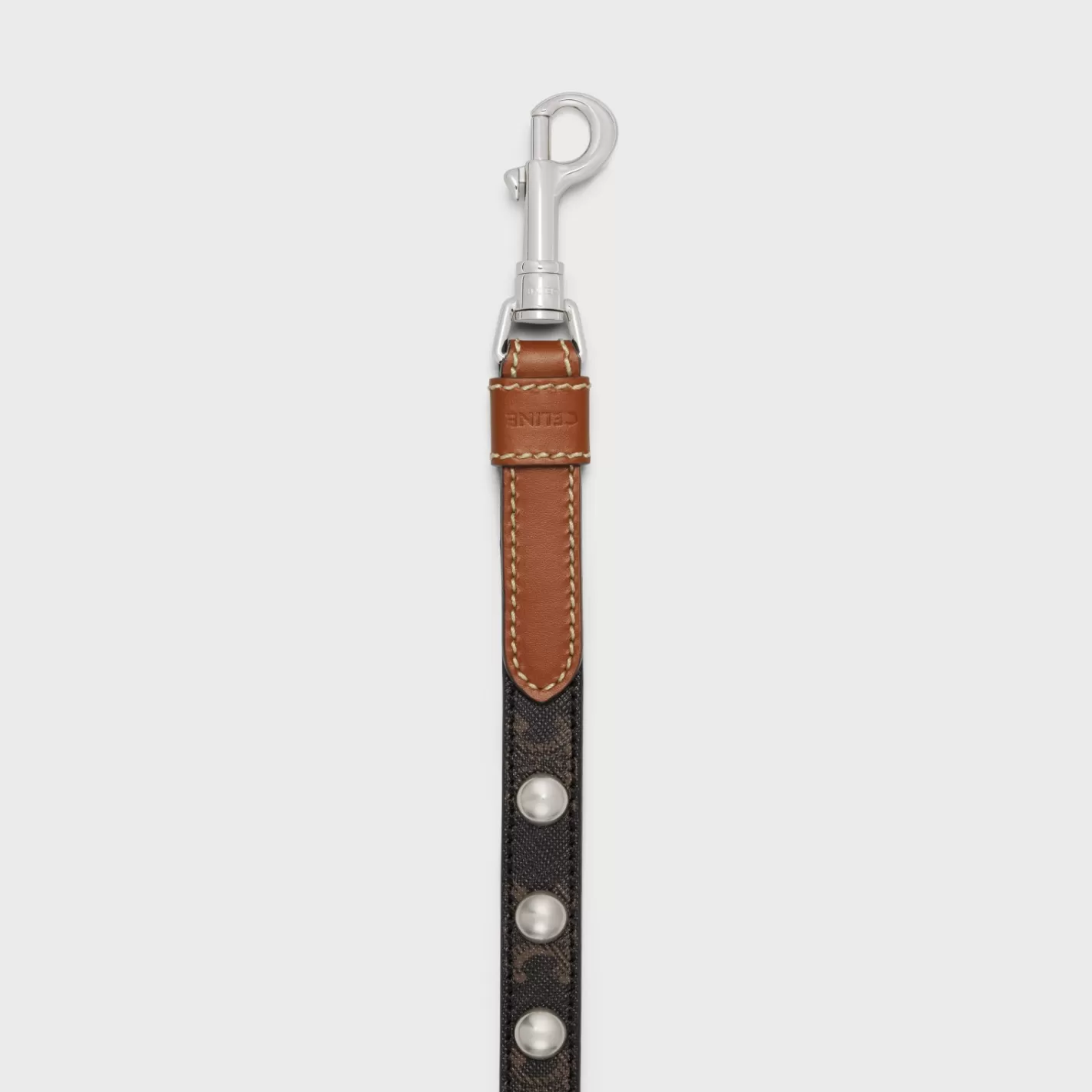 Online CELINE Thin Dog Leash in Triomphe Canvas and Calfskin with studs TAN