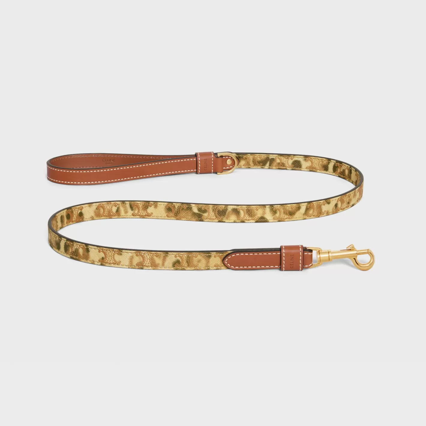 Shop CELINE Thin dog leash in Triomphe canvas with print and calfskin LEOPARD