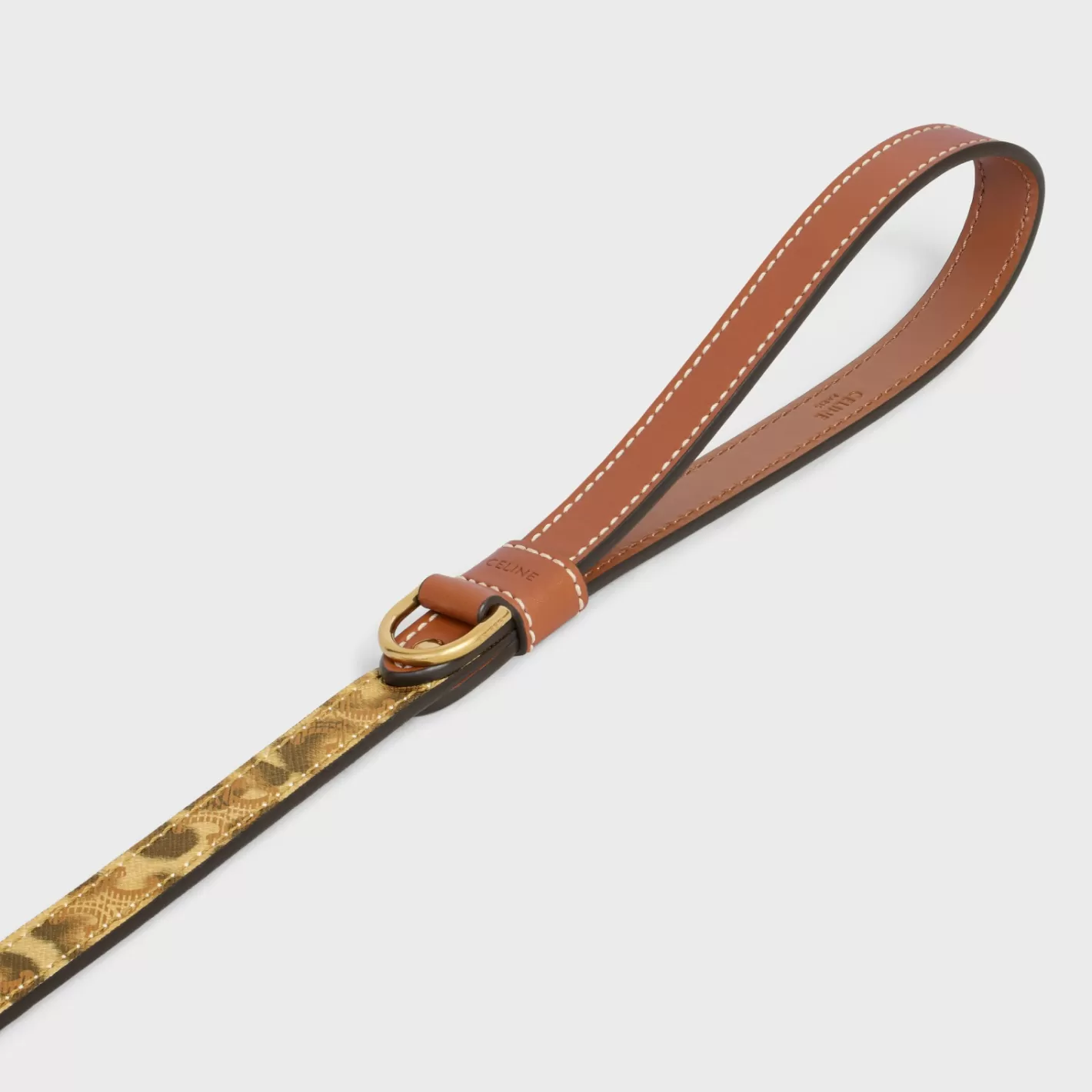 Shop CELINE Thin dog leash in Triomphe canvas with print and calfskin LEOPARD