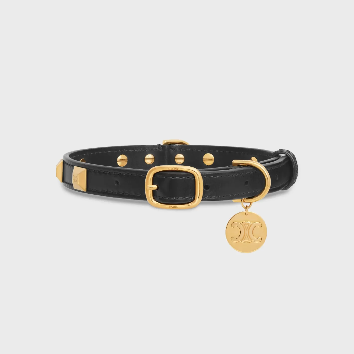 Sale CELINE Thin Medium Dog Collar in smooth Calfskin with pyramid studs BLACK