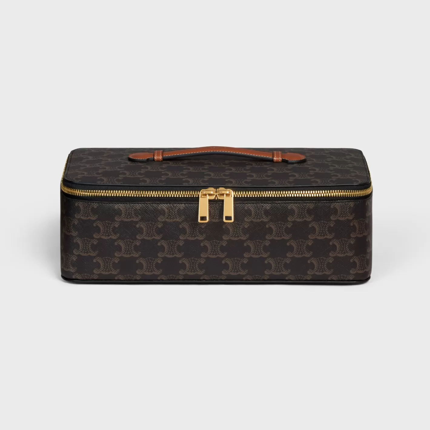 Shop CELINE Top Handle Large Toiletry Case in Triomphe Canvas and Calfskin TAN