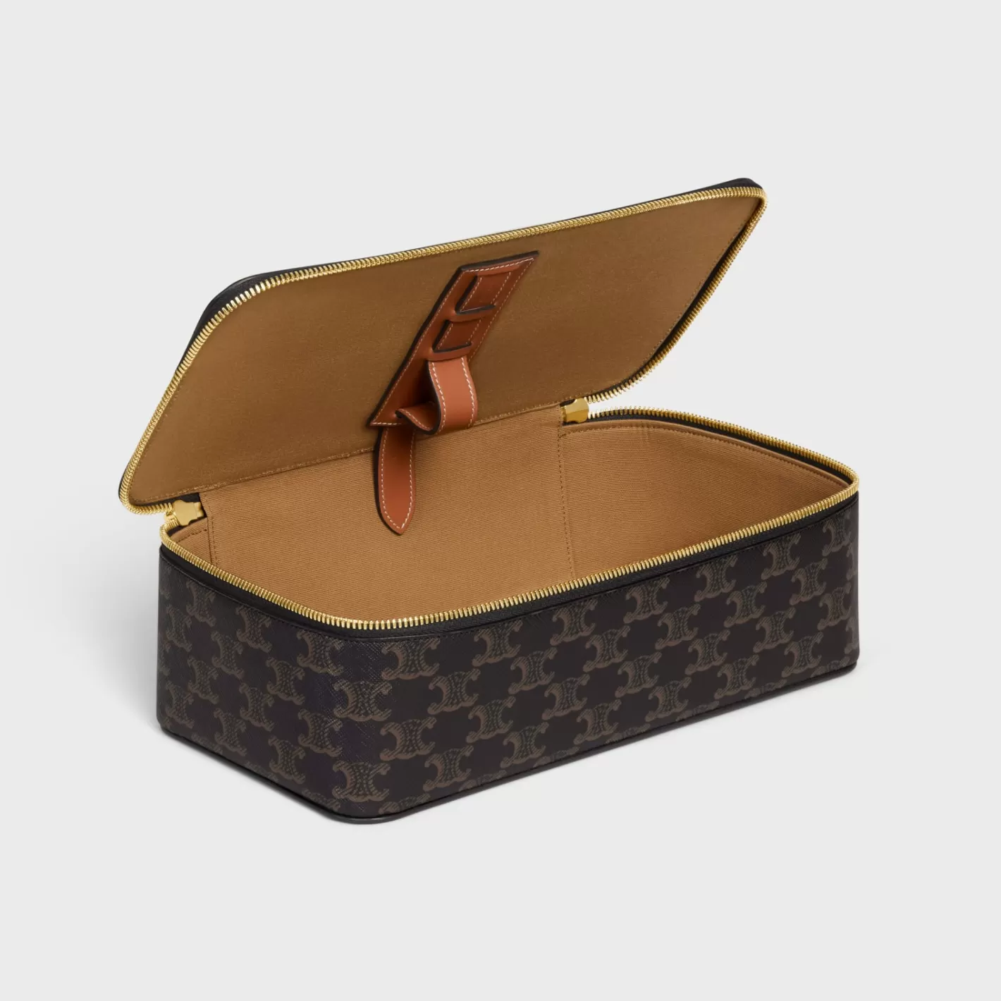Shop CELINE Top Handle Large Toiletry Case in Triomphe Canvas and Calfskin TAN