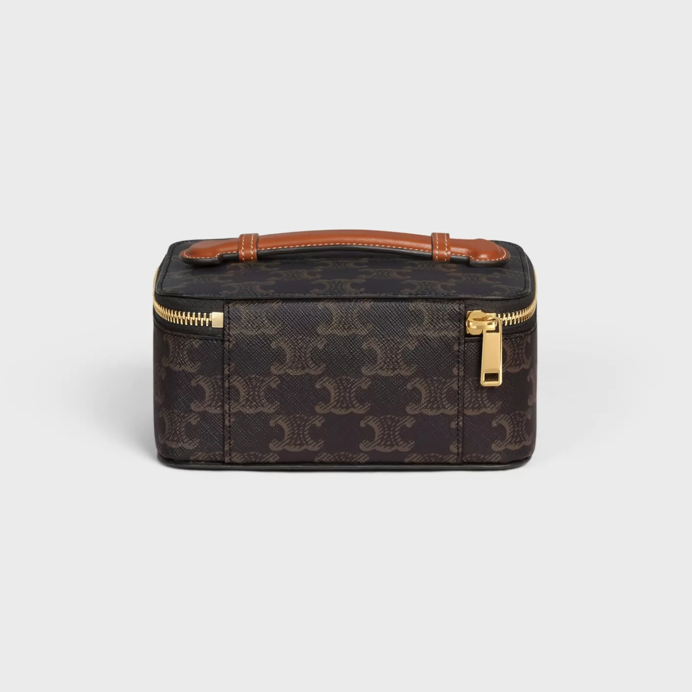 Clearance CELINE Top Handle Small Toiletry Case in Triomphe Canvas and Calfskin TAN