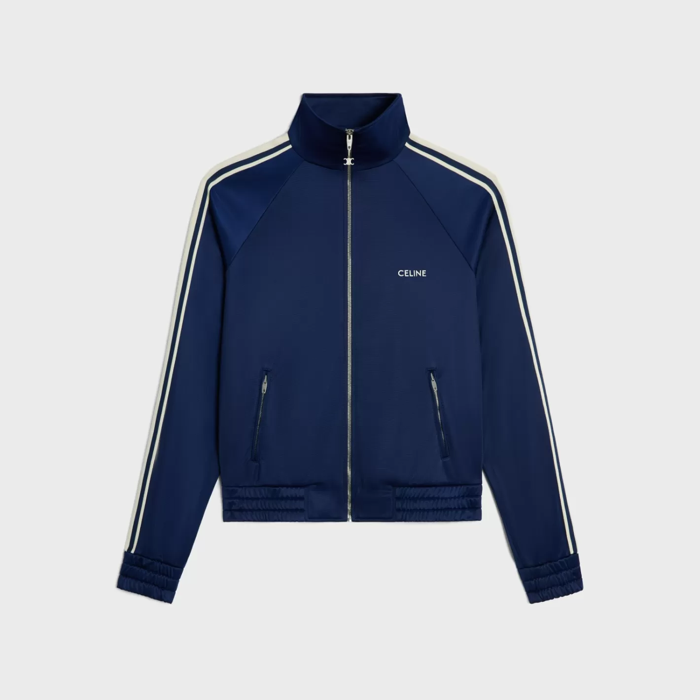 Fashion CELINE tracksuit jacket in vintage double jersey NAVY/OFFWHITE