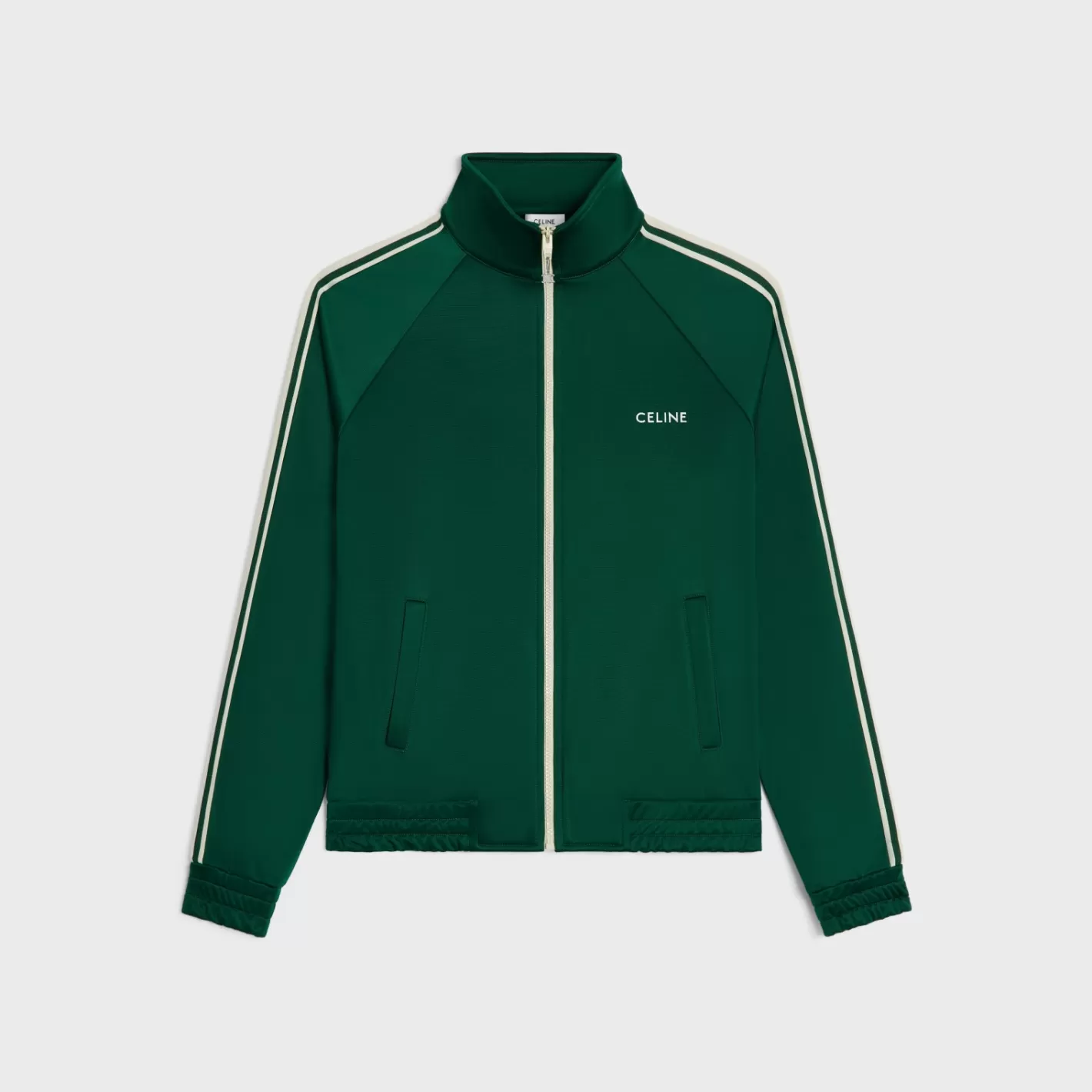 Hot CELINE tracksuit jacket in vintage double jersey VERTBOUTEILLE/OFFWHITE
