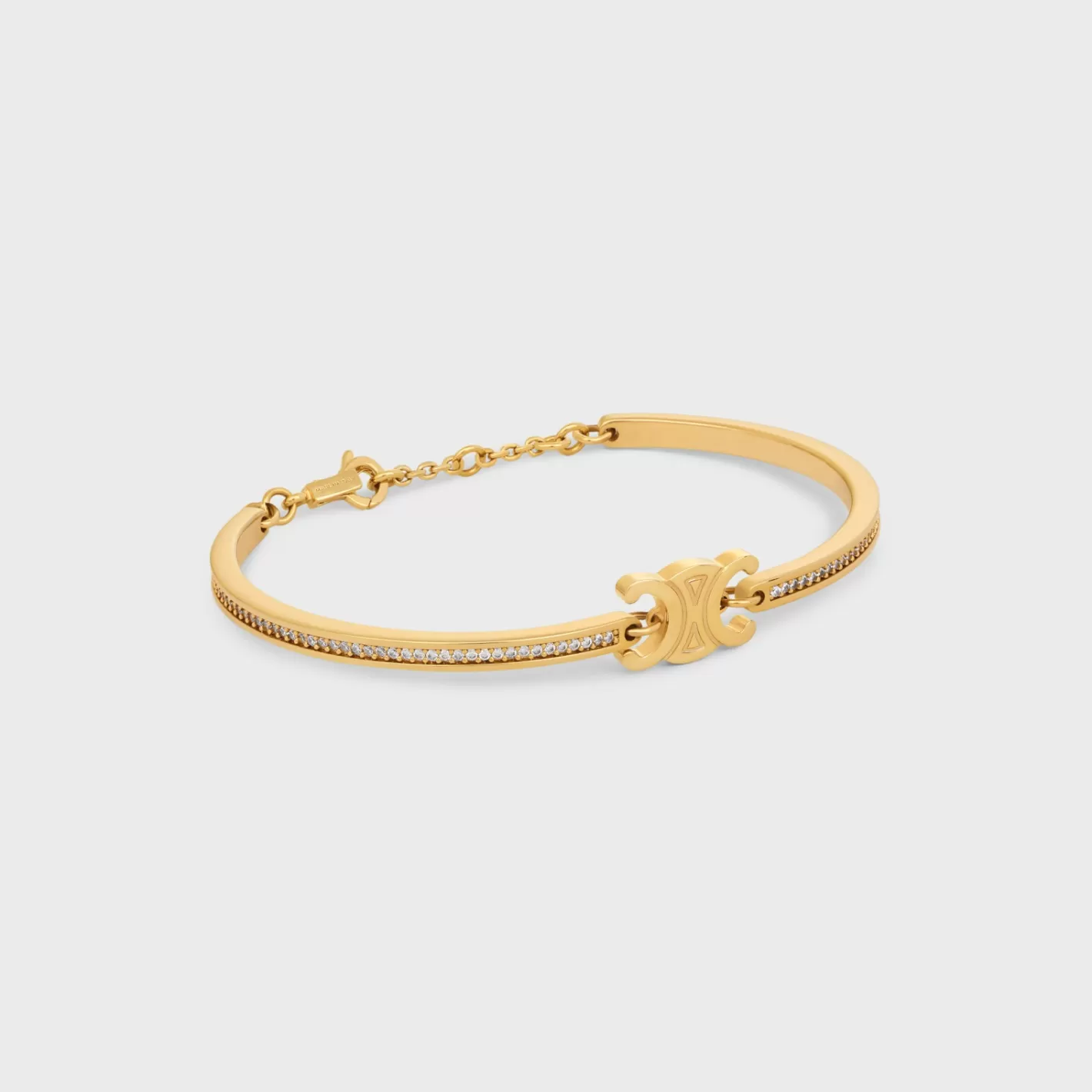 Hot CELINE Triomphe Articulated Sparkle Bracelet in Strass and Brass with Finish GOLD