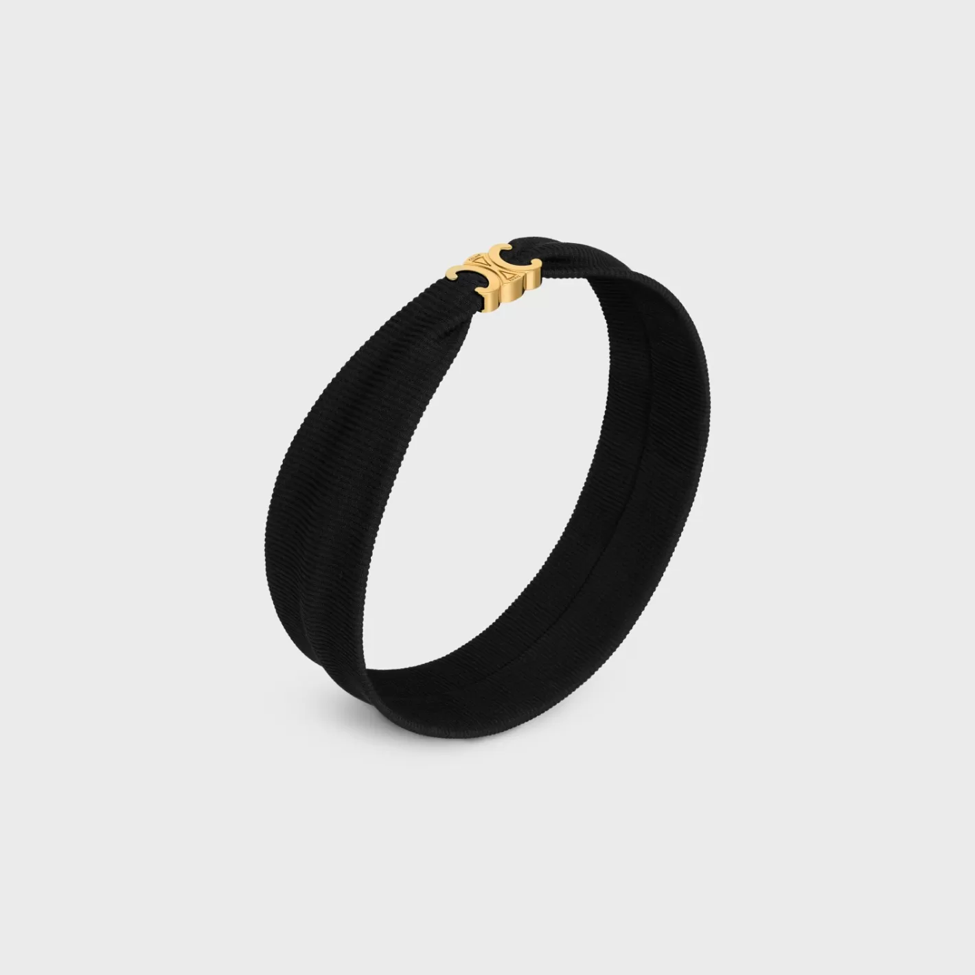 Shop CELINE Triomphe Athletic Headband in Polyamide, Elastane and Brass with Gold Finish Black/Gold&Smoke
