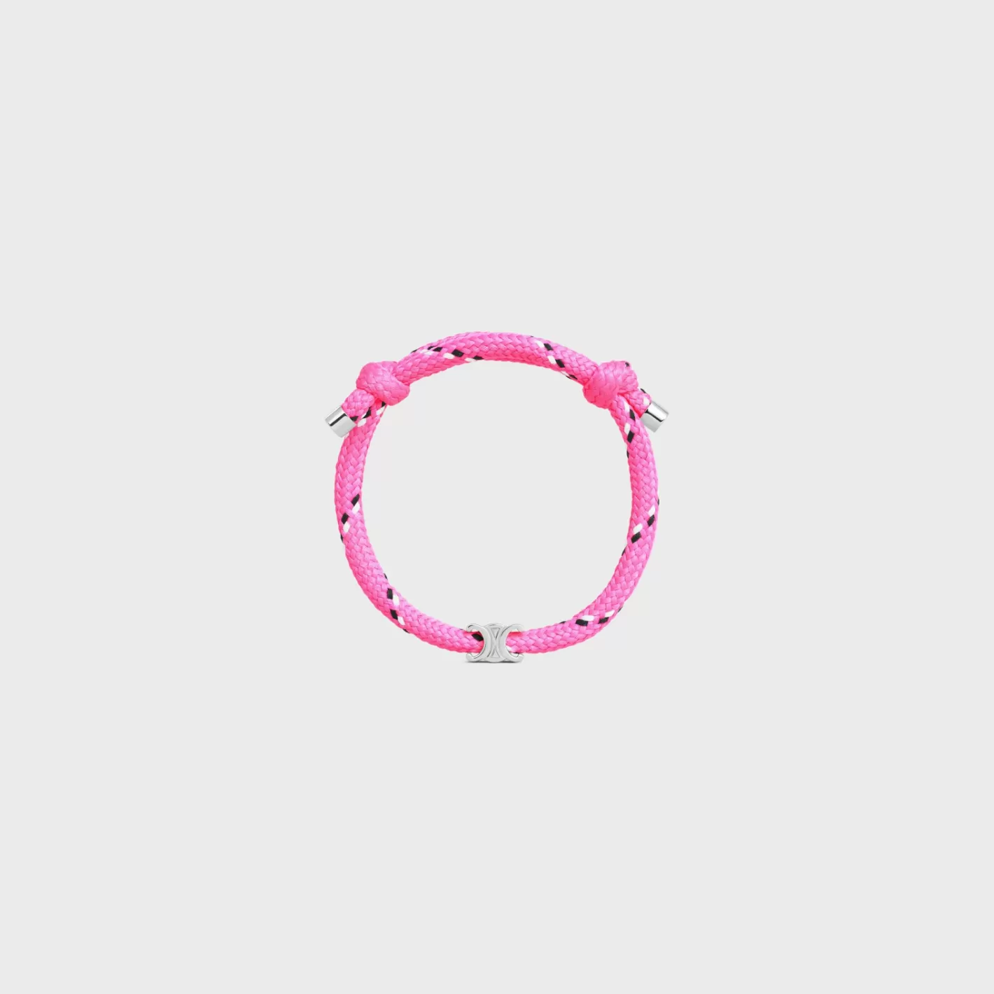 Online CELINE Triomphe Beach Bracelet in Polyester and Brass with Rhodium Finish FlashPink/Silver