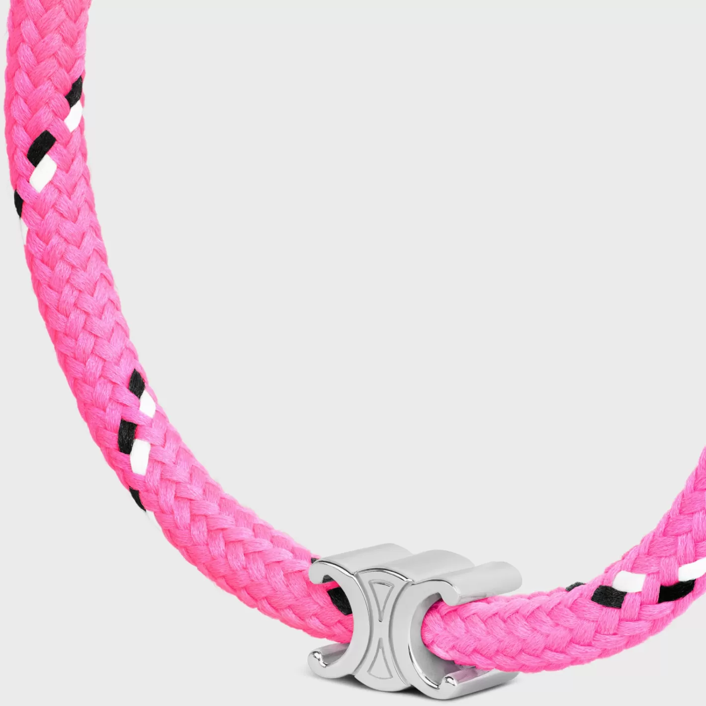 Online CELINE Triomphe Beach Bracelet in Polyester and Brass with Rhodium Finish FlashPink/Silver