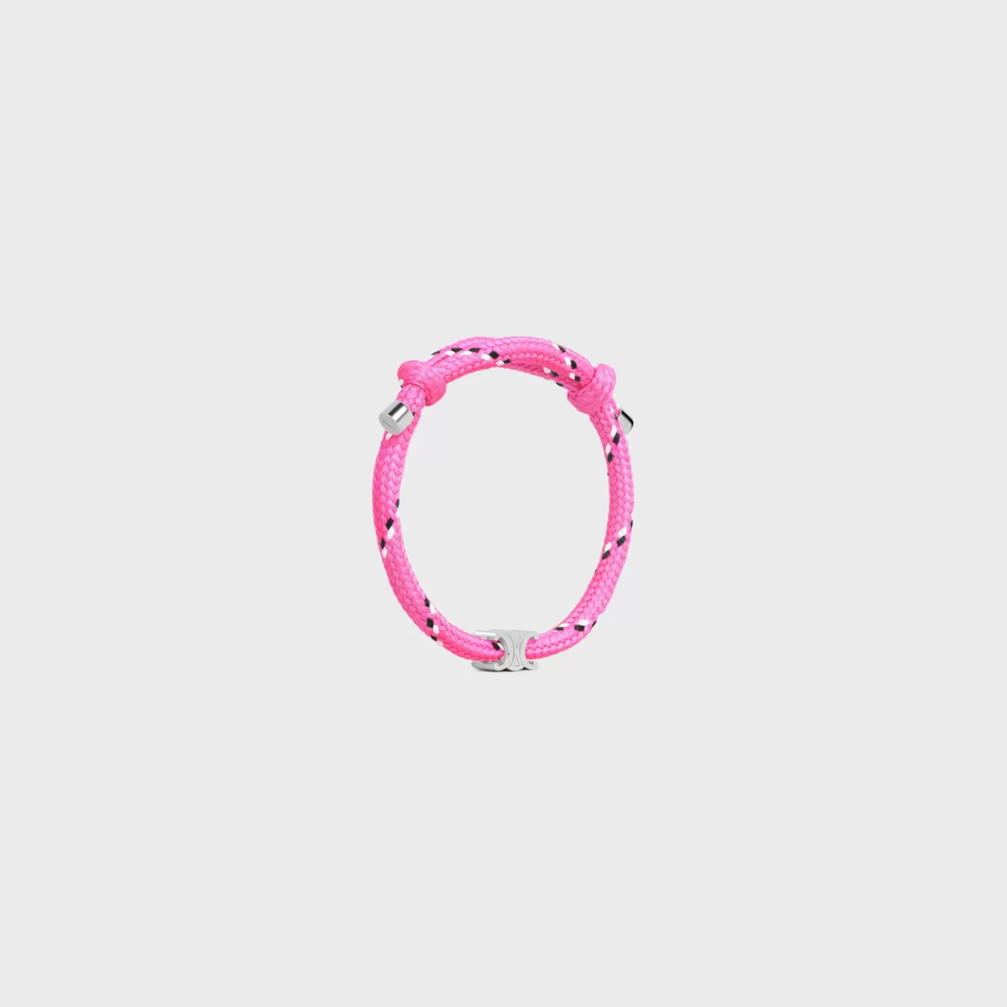 Online CELINE Triomphe Beach Bracelet in Polyester and Brass with Rhodium Finish FlashPink/Silver
