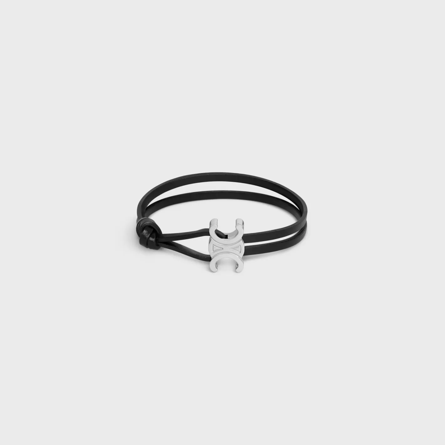 Cheap CELINE Triomphe Clasp Bracelet in Calfskin and Brass with Rhodium Finish BLACK/SILVER