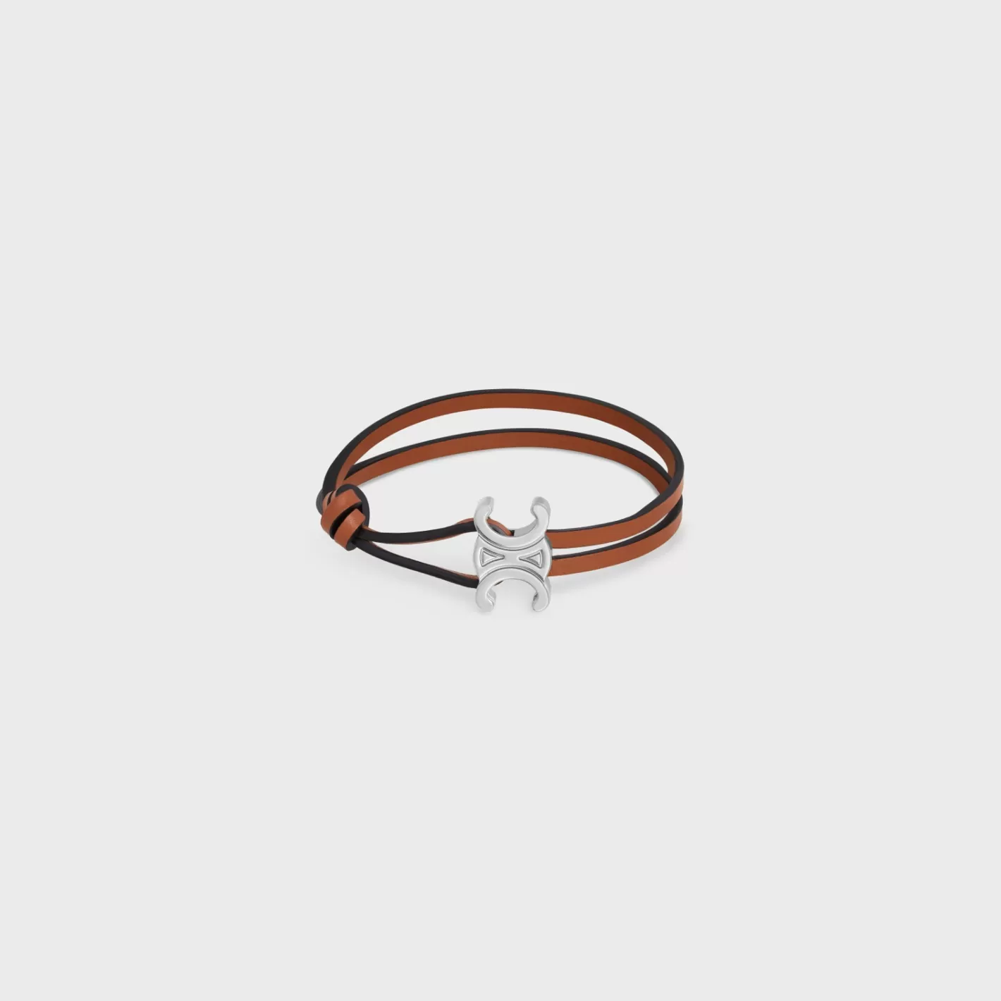 Store CELINE Triomphe Clasp Bracelet in Calfskin and Brass with Rhodium Finish TAN/SILVER