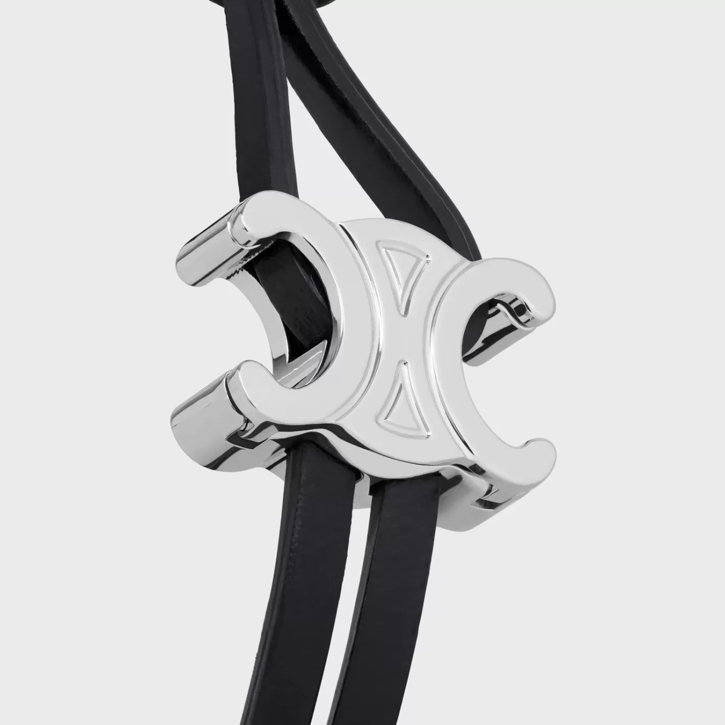 Cheap CELINE Triomphe Clasp Bracelet in Calfskin and Brass with Rhodium Finish BLACK/SILVER