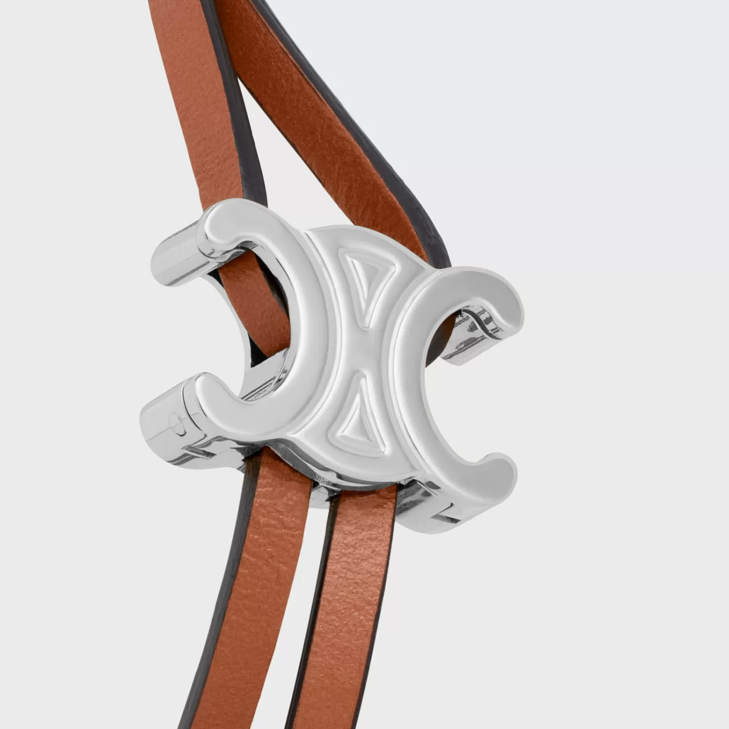 Store CELINE Triomphe Clasp Bracelet in Calfskin and Brass with Rhodium Finish TAN/SILVER
