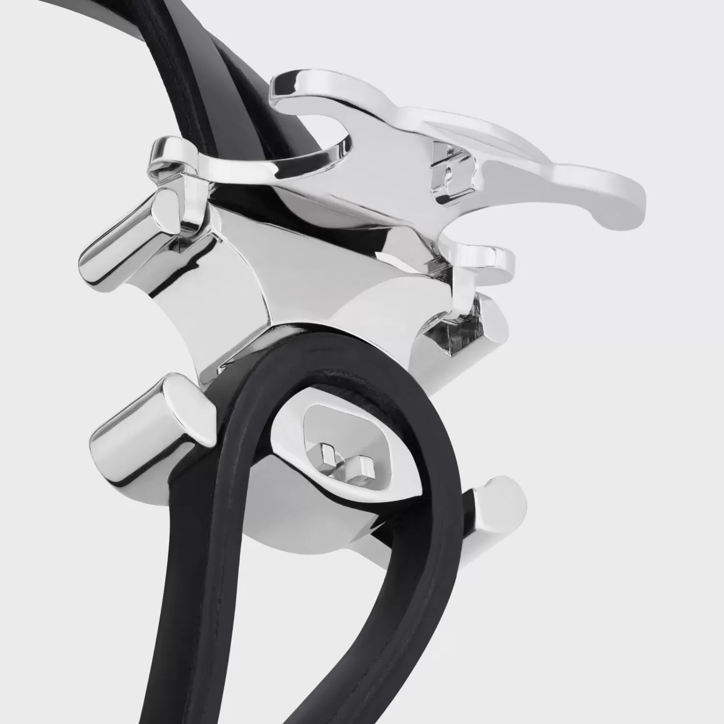 Cheap CELINE Triomphe Clasp Bracelet in Calfskin and Brass with Rhodium Finish BLACK/SILVER