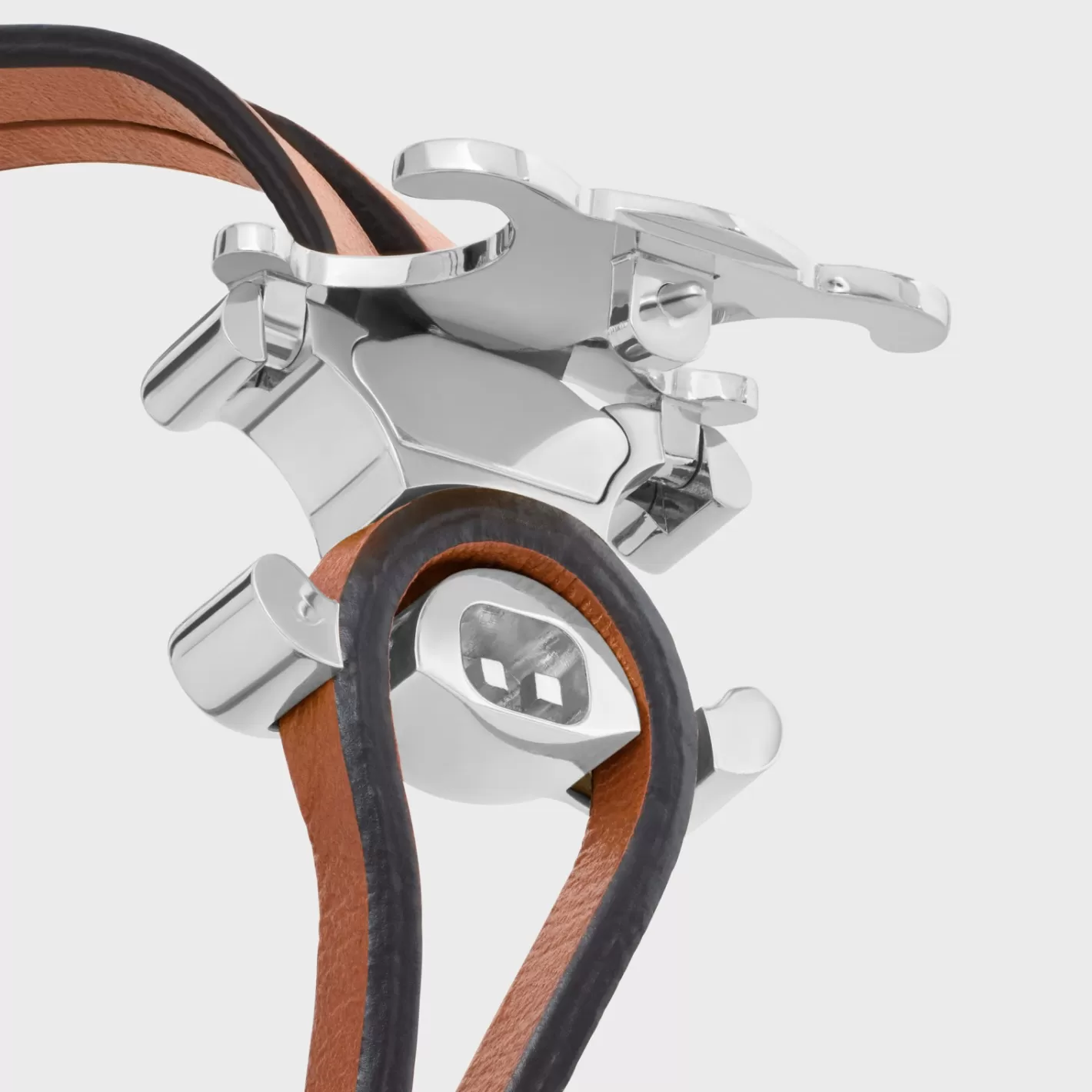 Store CELINE Triomphe Clasp Bracelet in Calfskin and Brass with Rhodium Finish TAN/SILVER
