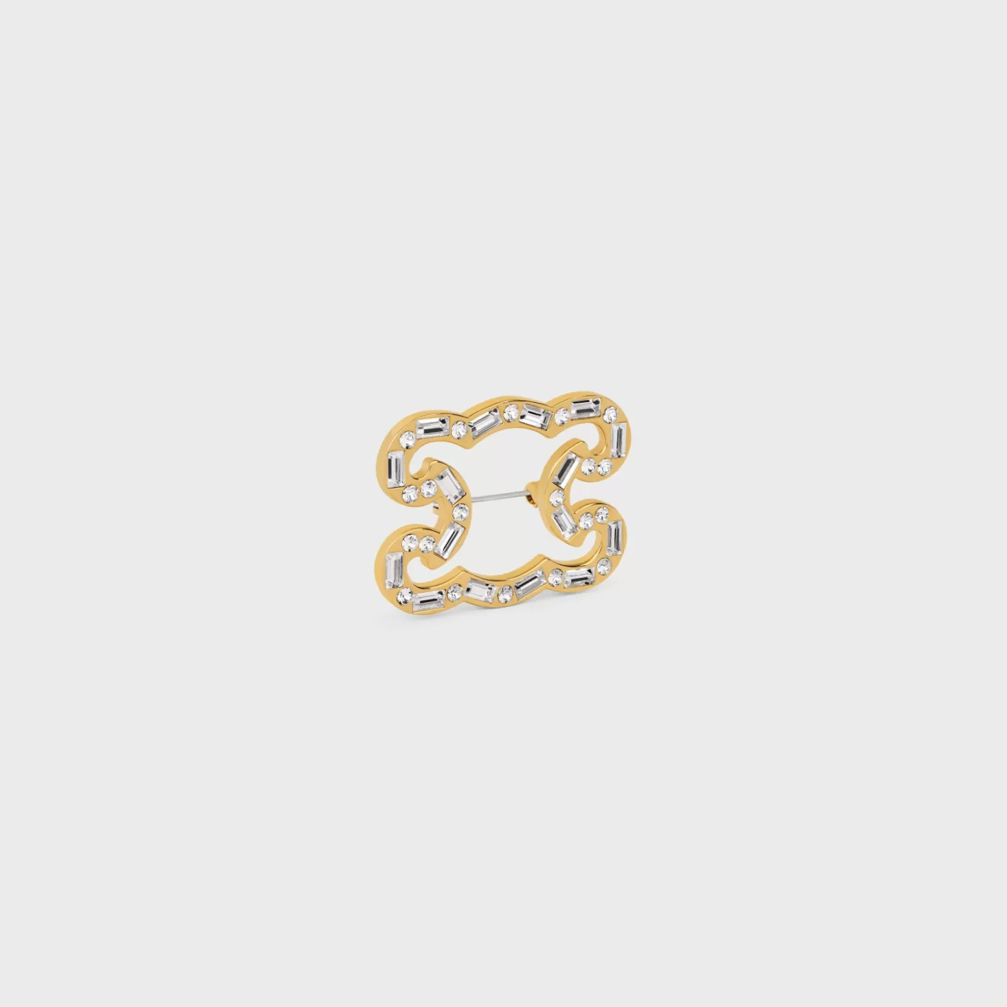 Sale CELINE Triomphe Frame Sparkle Brooch in Strass, Brass with Finish and Steel GOLD