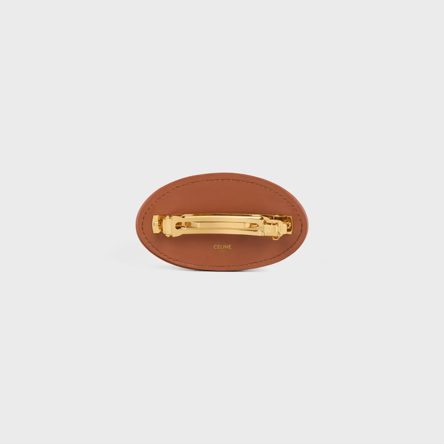 Cheap CELINE Triomphe Hair Clip in Shearling, Calfskin, Brass with Gold Finish and Steel WHITE/TAN/GOLD