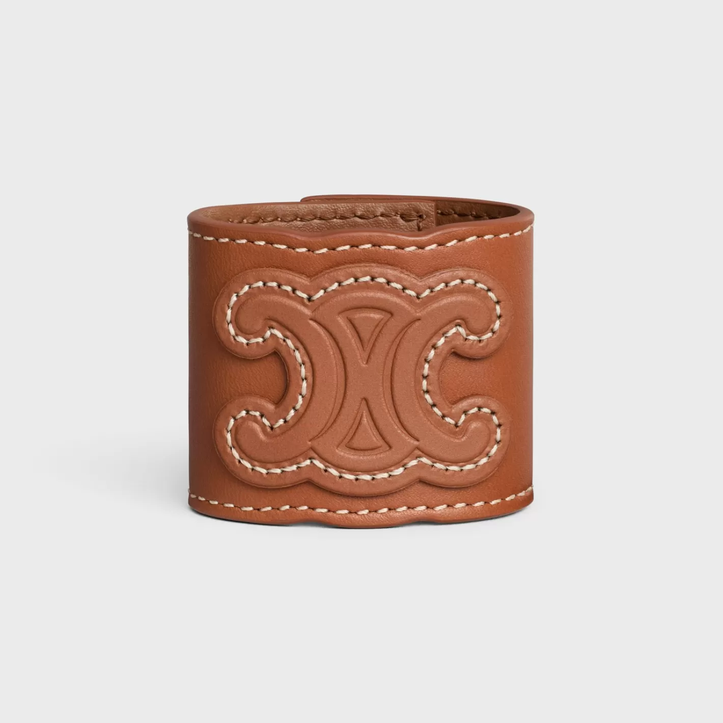 Online CELINE Triomphe Hair Cuff in Calfskin and Brass with Gold Finish GOLD/TAN