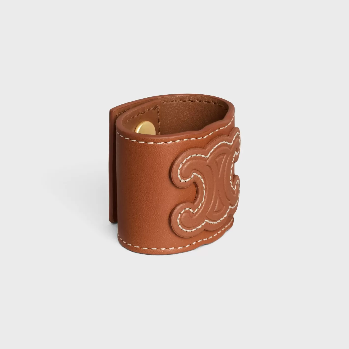 Online CELINE Triomphe Hair Cuff in Calfskin and Brass with Gold Finish GOLD/TAN