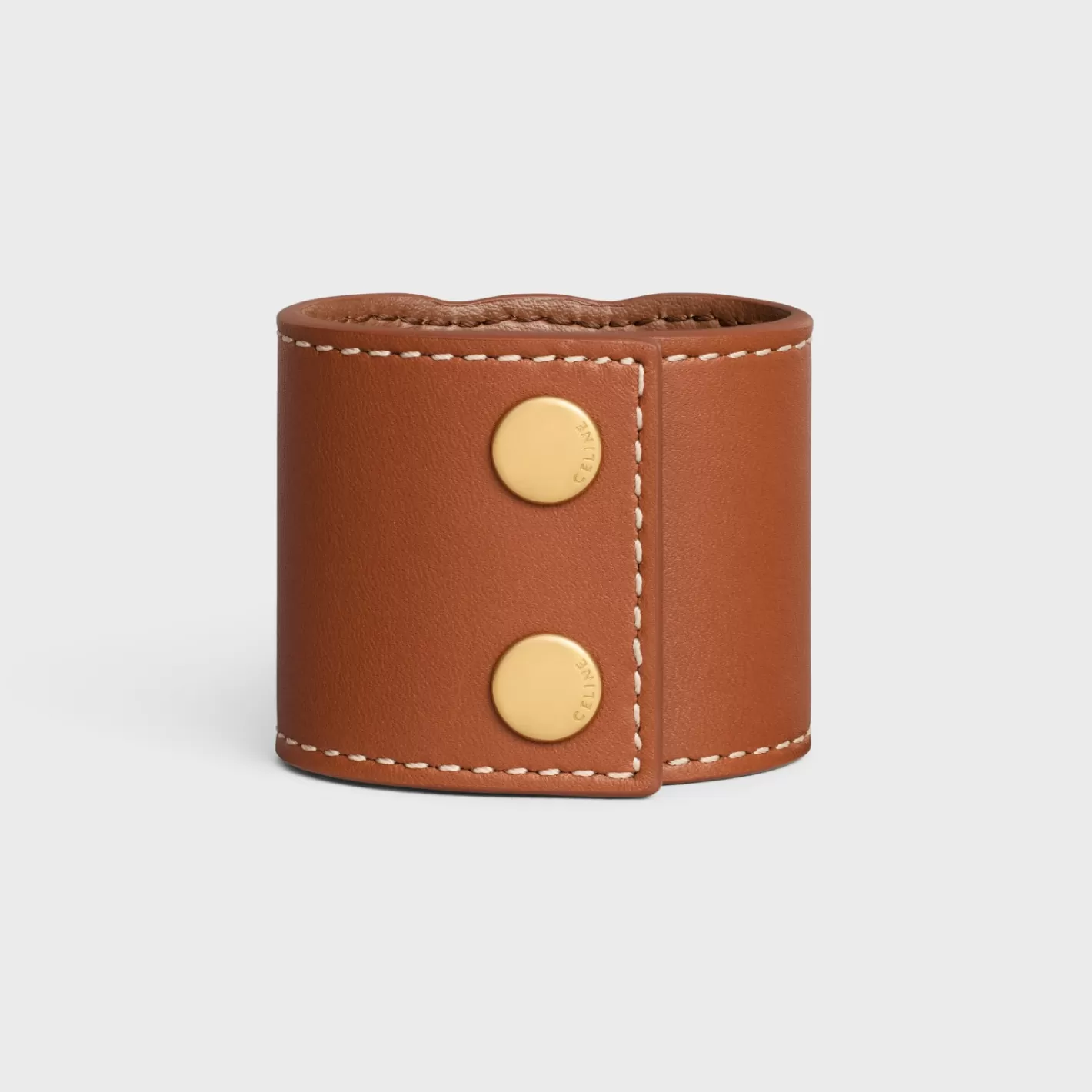 Online CELINE Triomphe Hair Cuff in Calfskin and Brass with Gold Finish GOLD/TAN