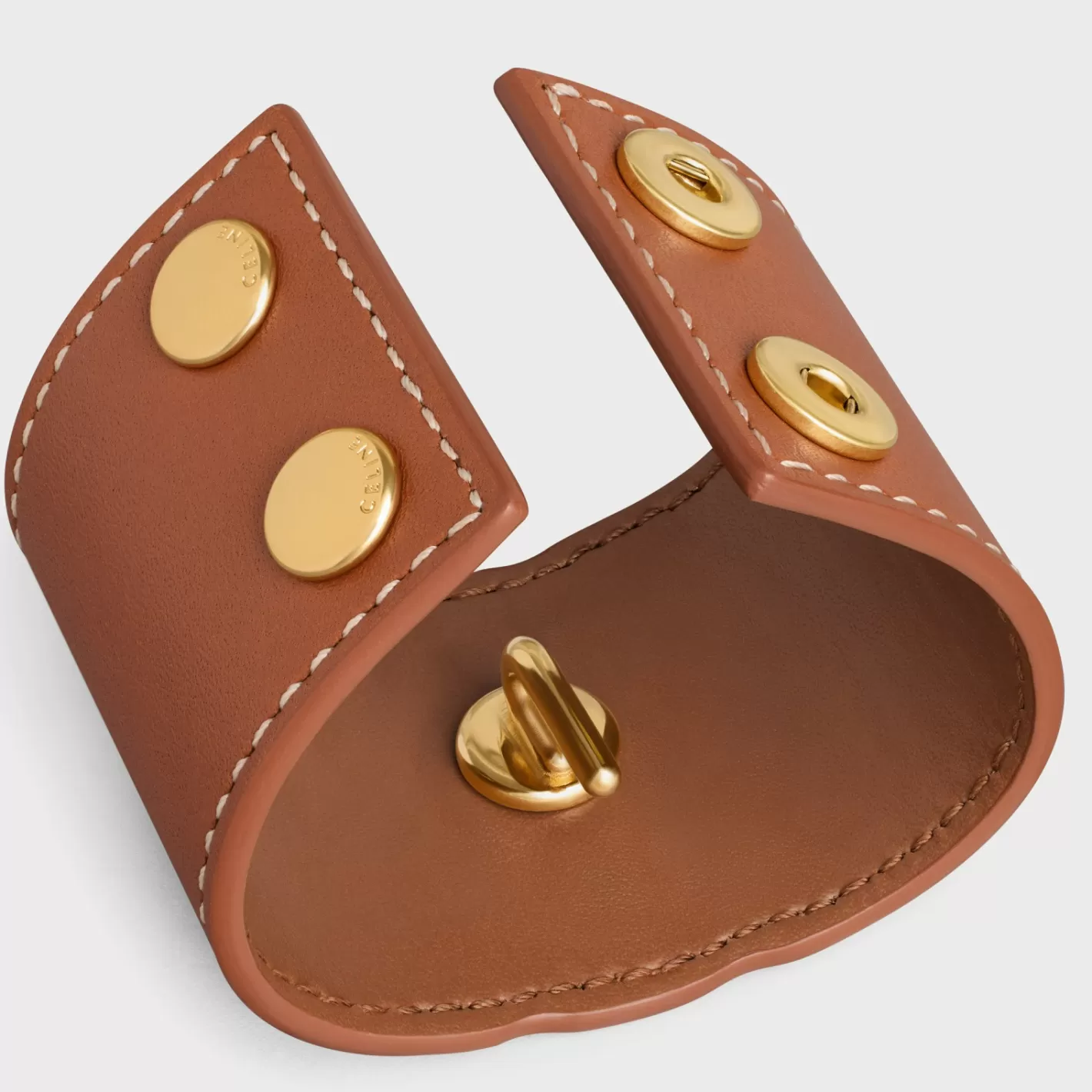 Online CELINE Triomphe Hair Cuff in Calfskin and Brass with Gold Finish GOLD/TAN
