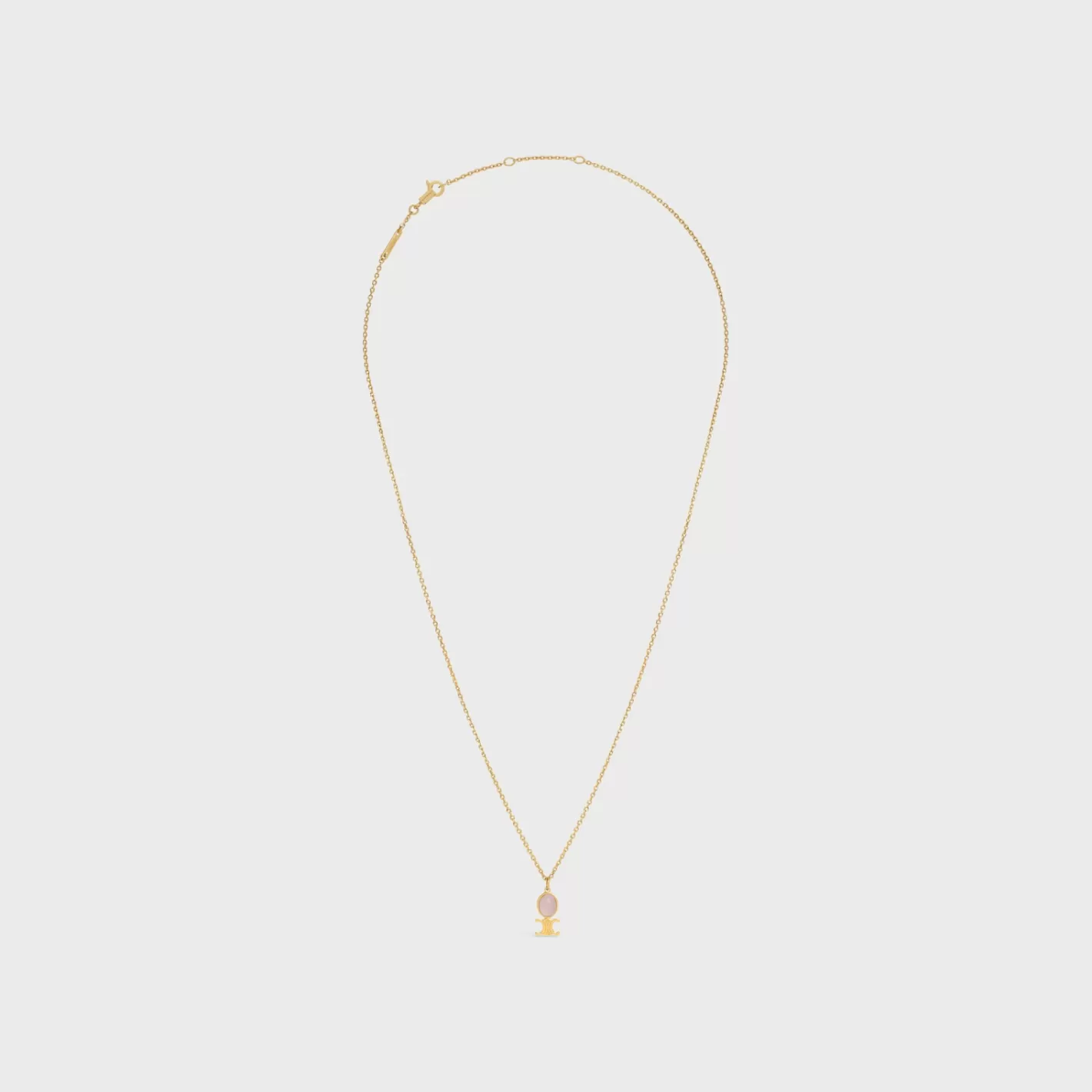 Best Sale CELINE Triomphe Indie Small Necklace in Brass with Gold Finish and Pink Quartz Gold&PinkQuartz