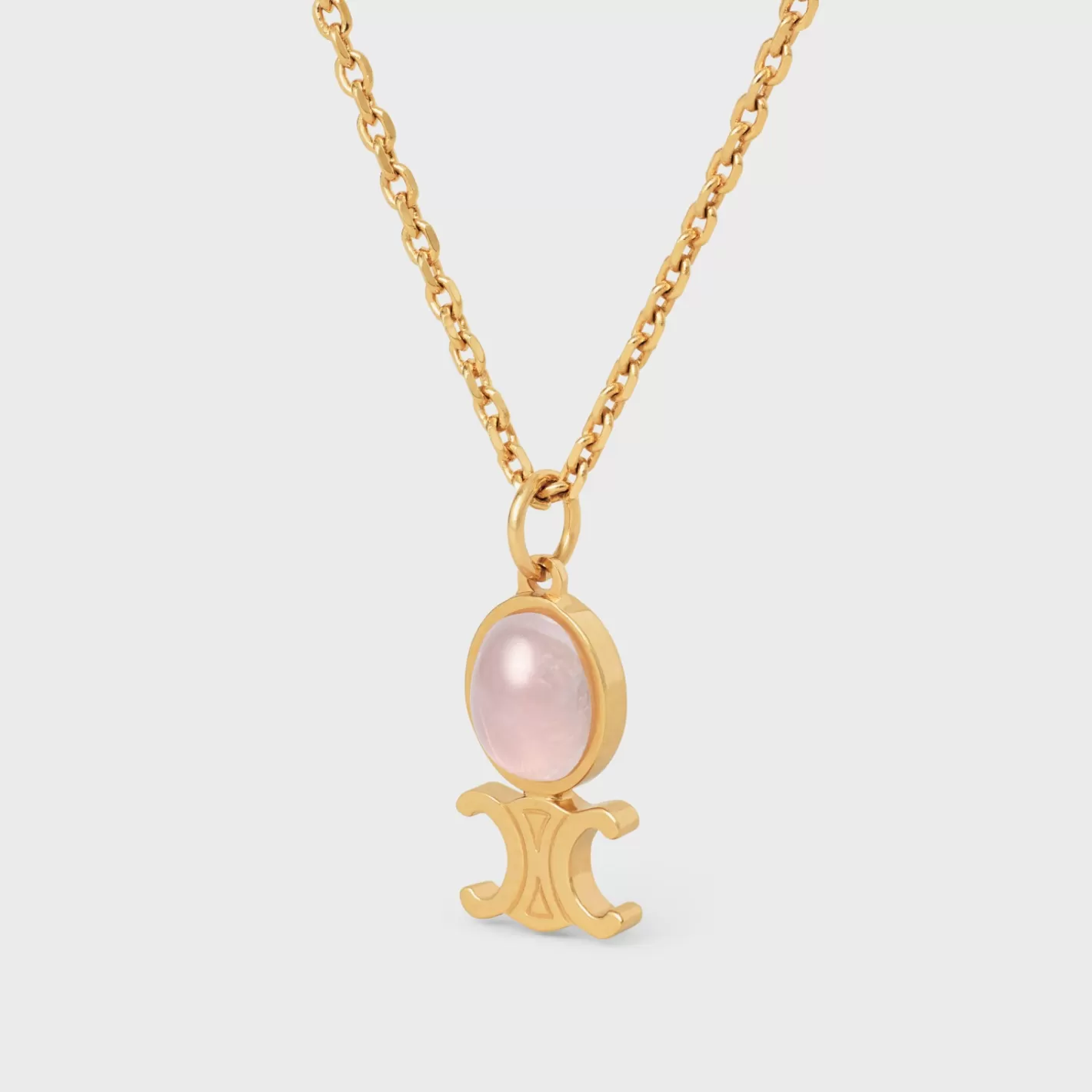 Best Sale CELINE Triomphe Indie Small Necklace in Brass with Gold Finish and Pink Quartz Gold&PinkQuartz