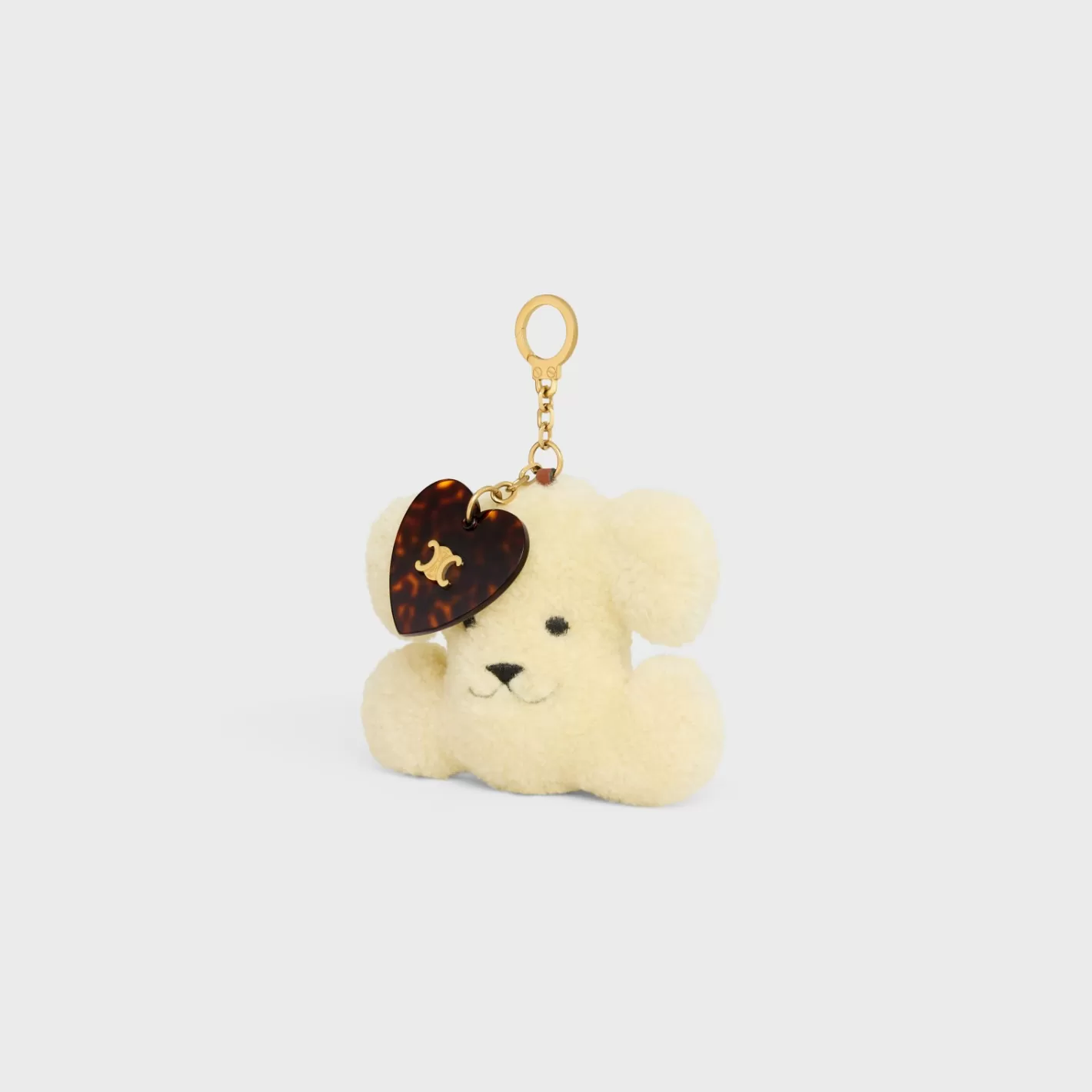 Clearance CELINE TRIOMPHE pom-pom keyring with heart in SHEARLING AND ACETATE with GOLD FINISHING NATURAL/TAN