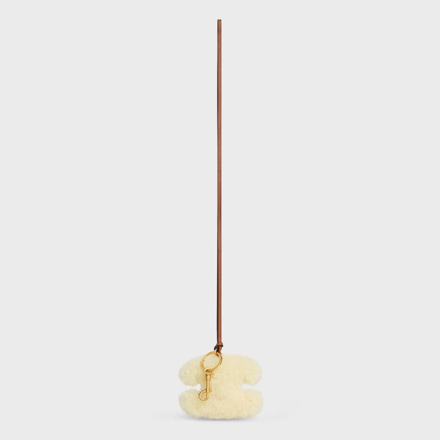 Cheap CELINE TRIOMPHE pom-pom keyring in SHEARLING AND SMOOTH CALFSKIN with Gold Finishing NATURAL/TAN